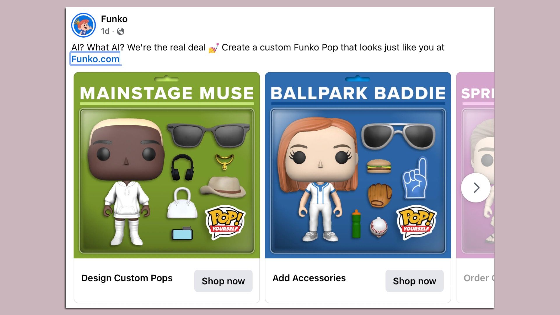 A screenshot of a Funko ad on Facebook