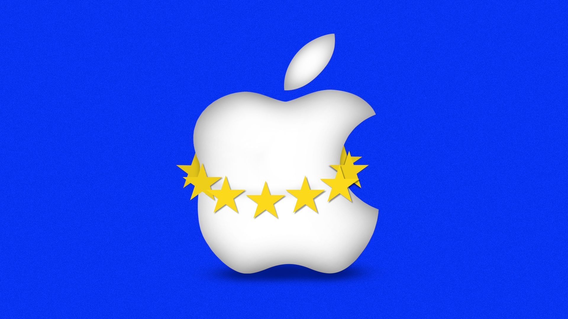 Illustration of the Apple logo being squeezed by the circle of EU stars. 