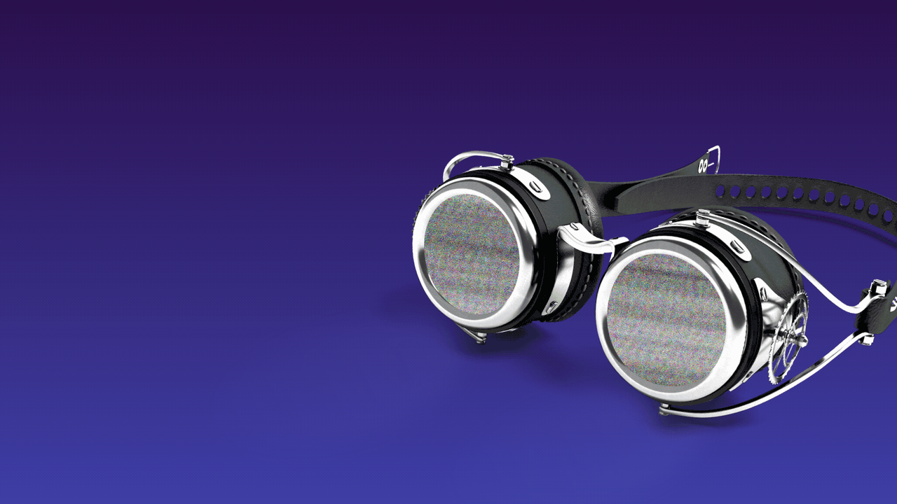 Animated illustration of goggles with glowing static. 