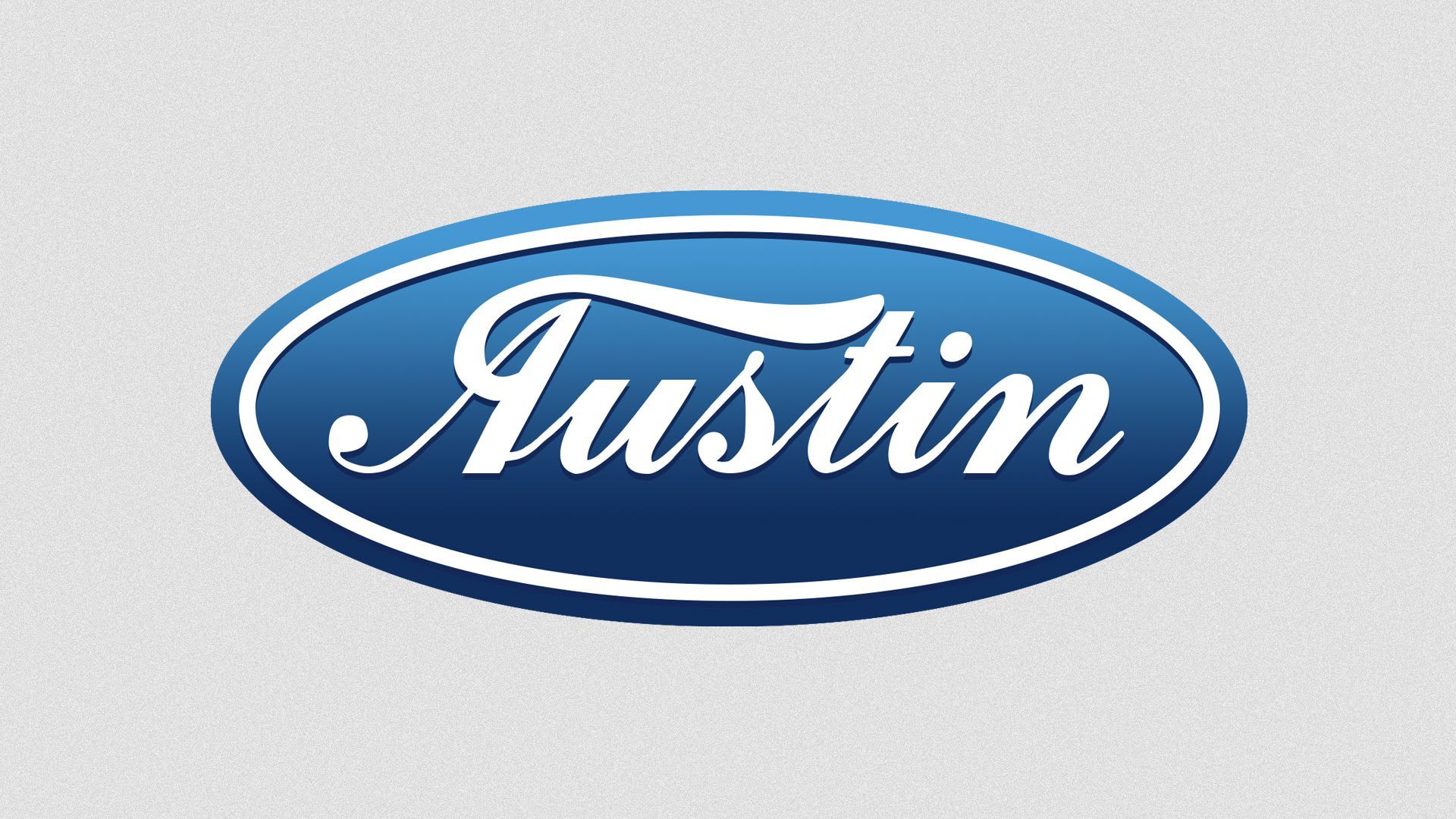 An illustration of the word Austin styled as the Ford logo