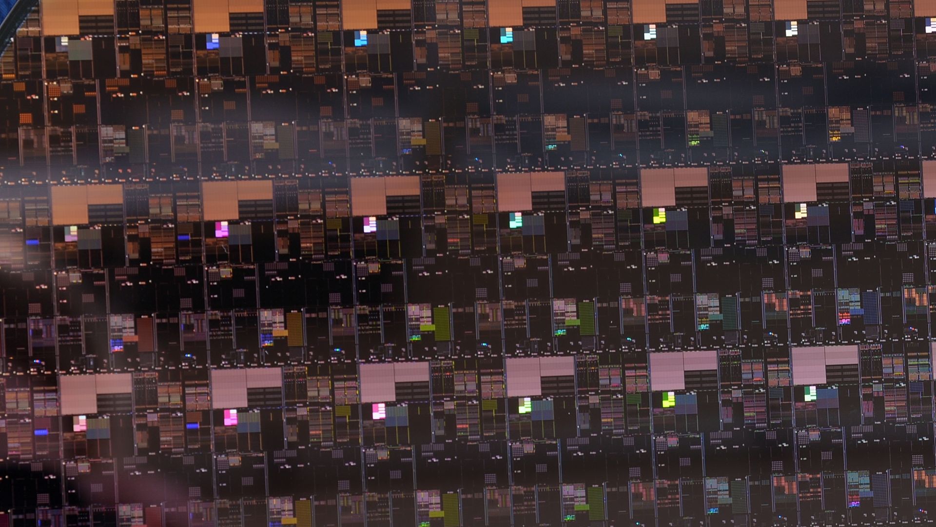 A close-up of a silicon wafer of 2-nanometer chips