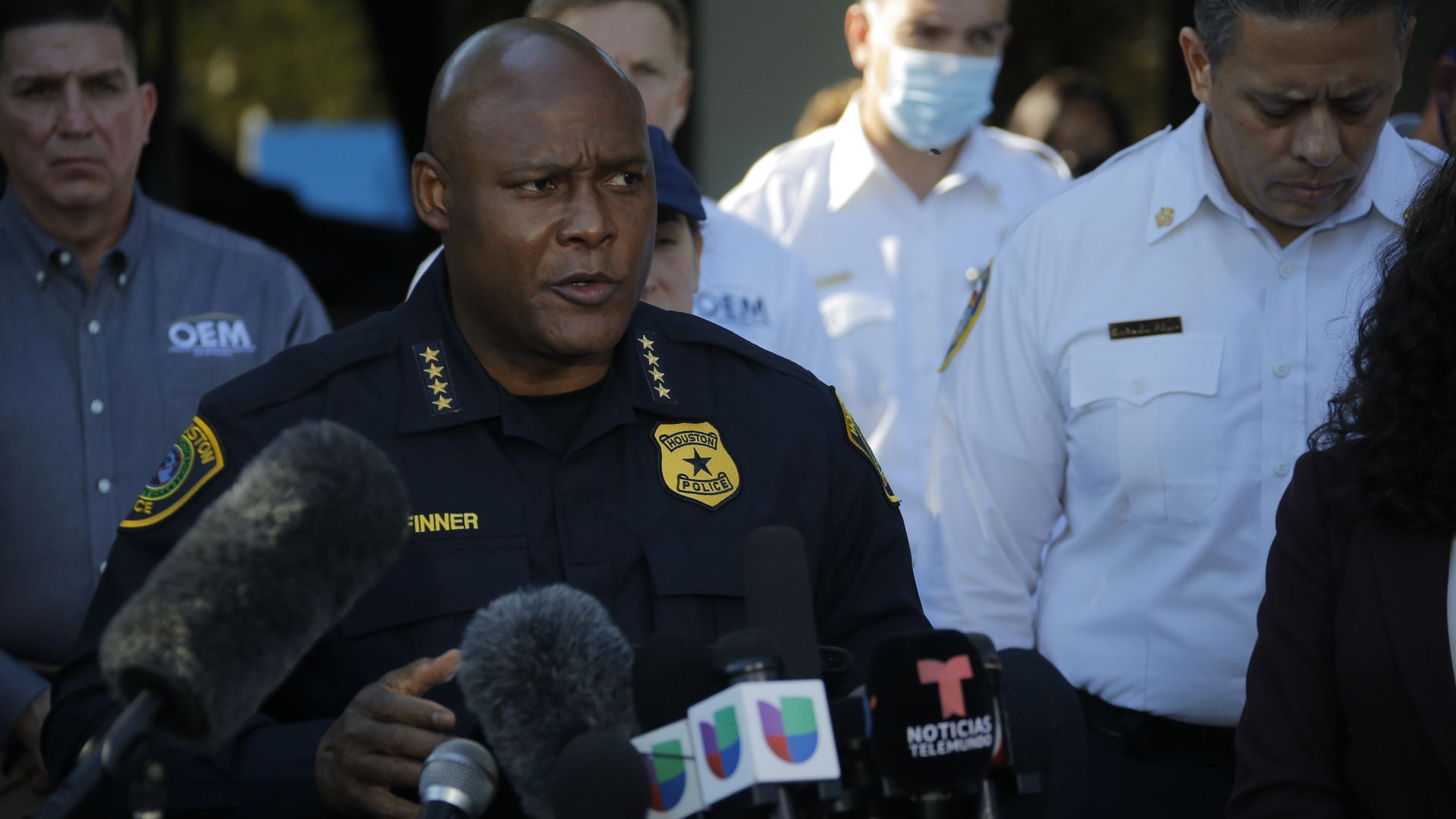 Houston Police Chief Troy Finner speaks to the media following the shooting deaths of three men.