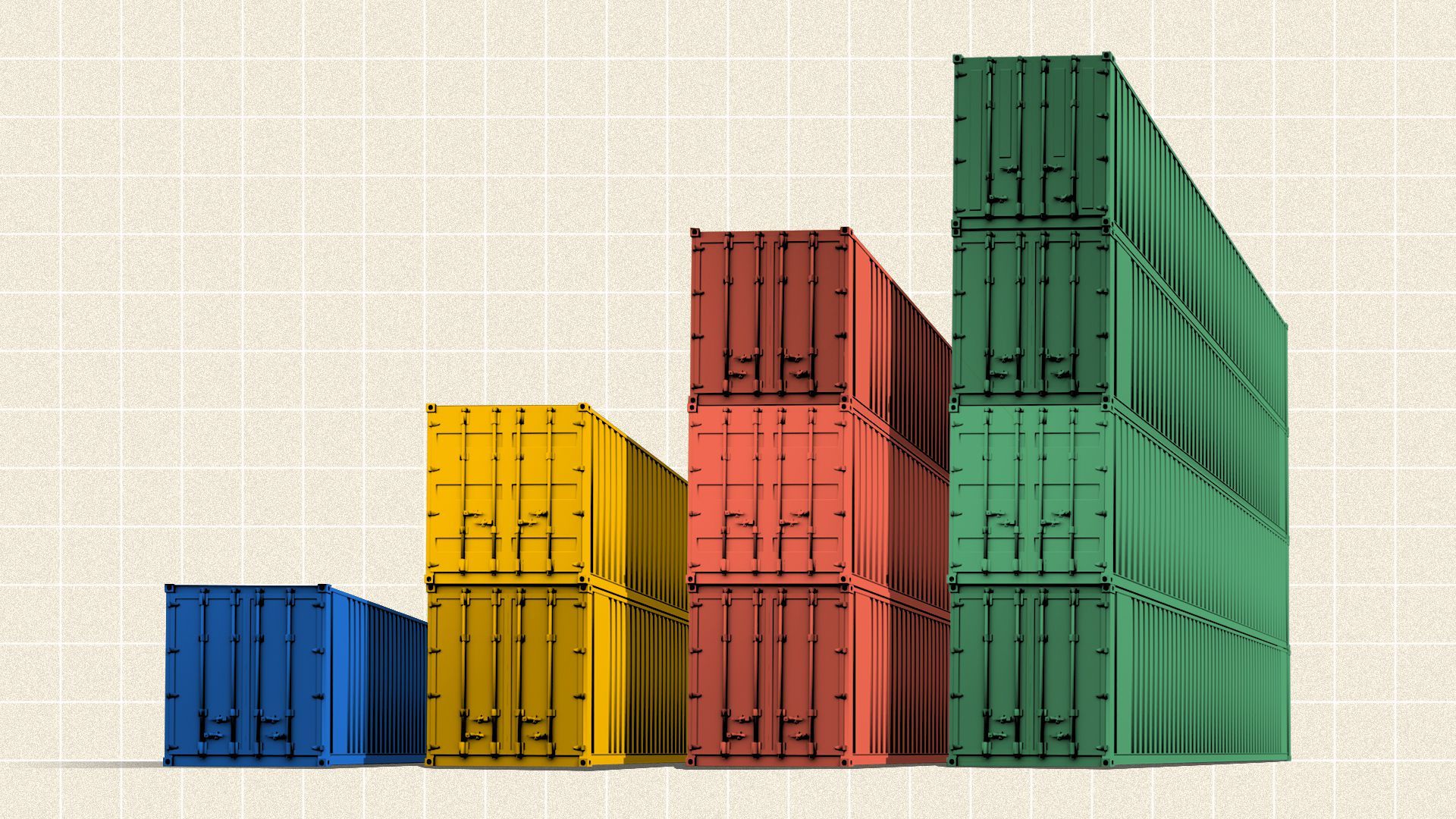 Illustration of shipping containers arranged like a bar graph.