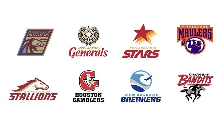 The eight USFL team logos.