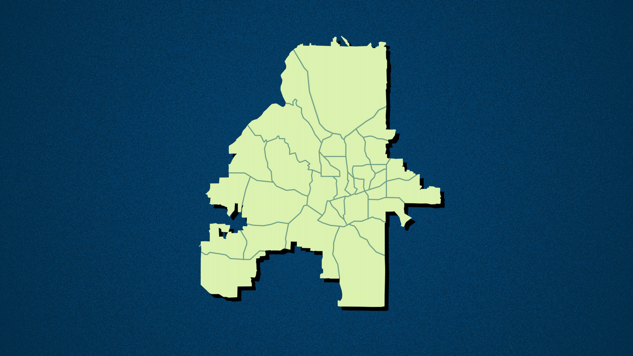 Illustration of the map of the city of Atlanta with the Buckhead neighborhood breaking off.