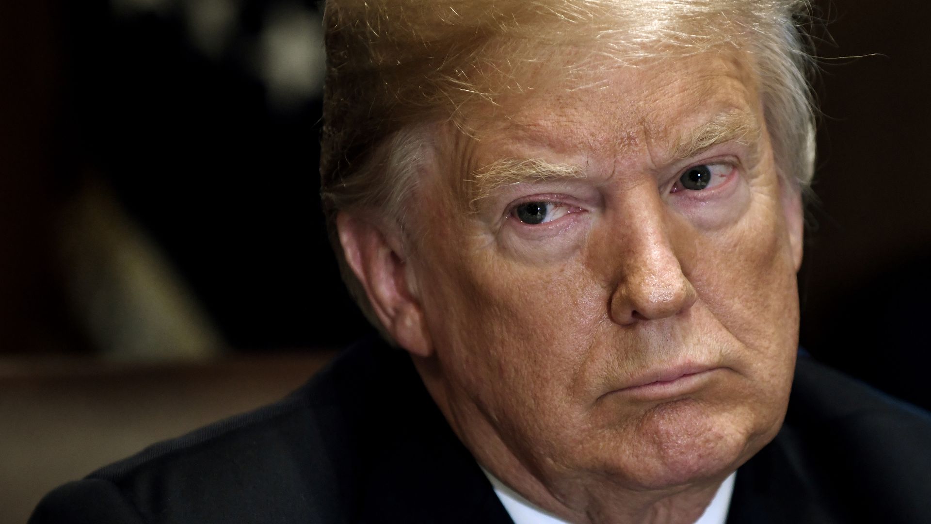 A close-up of Donald Trump's face.