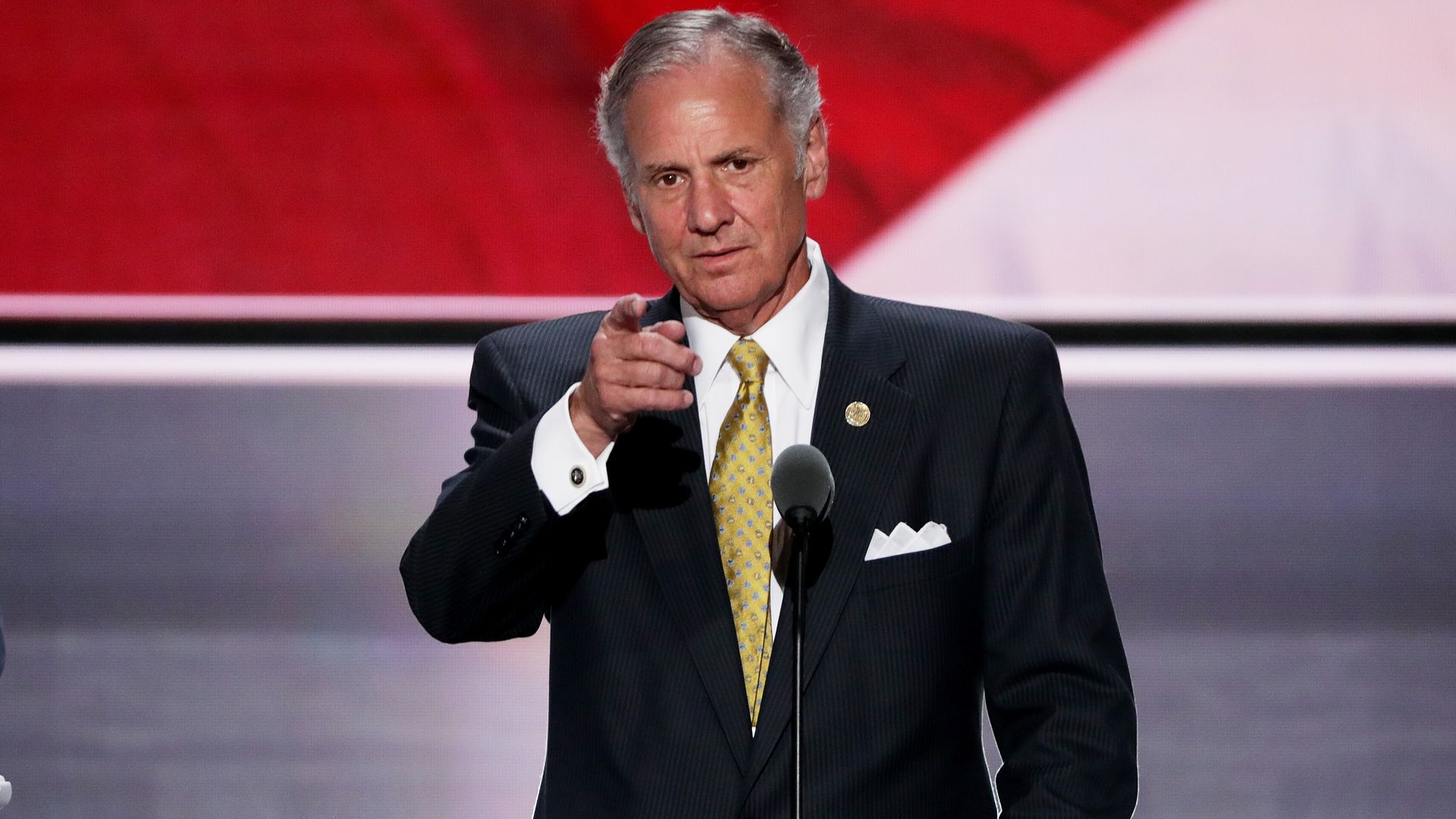 South Carolina governor pointing while standing on stage