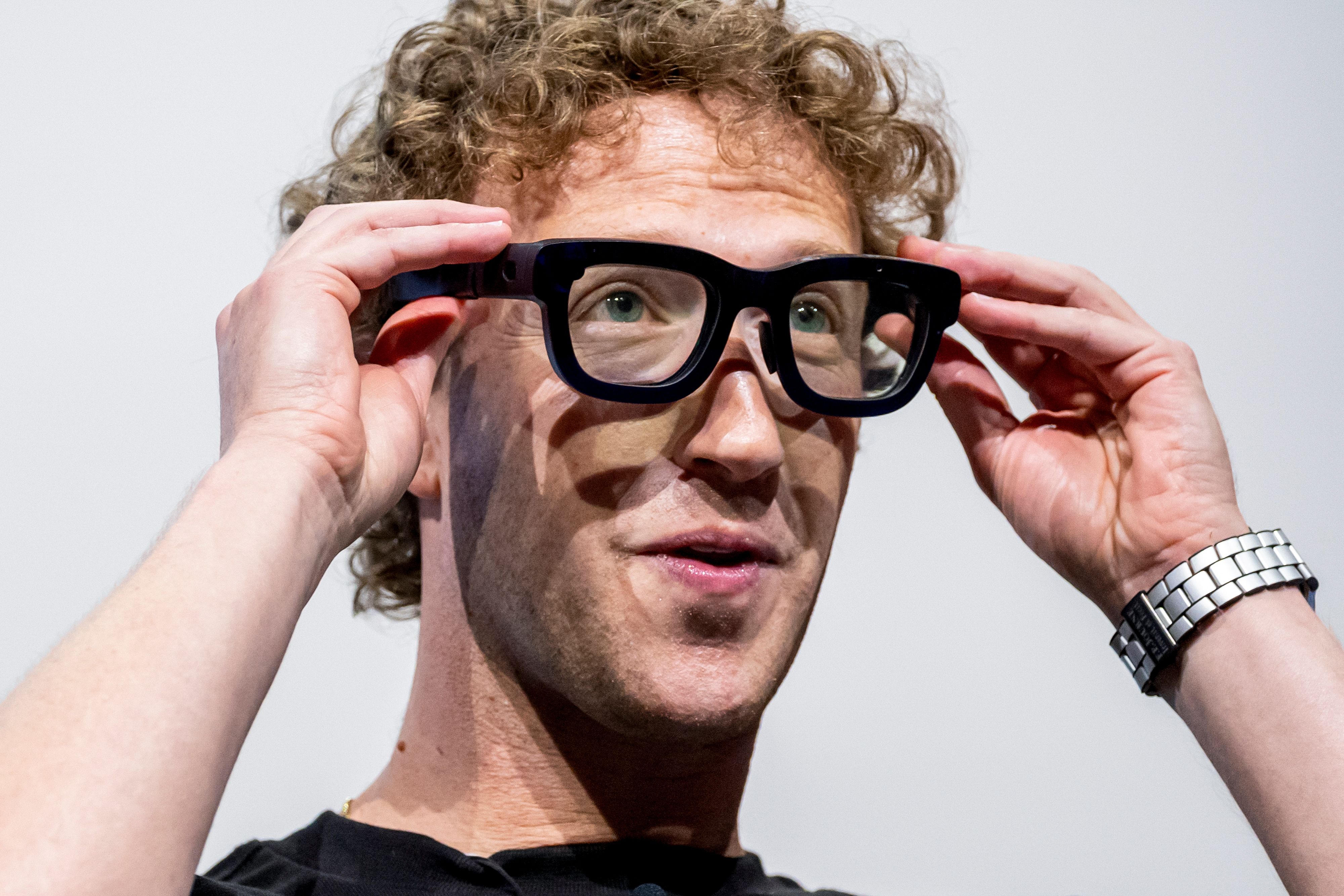 Mark Zuckerberg wears augmented reality glasses during a Meta event in California last year.