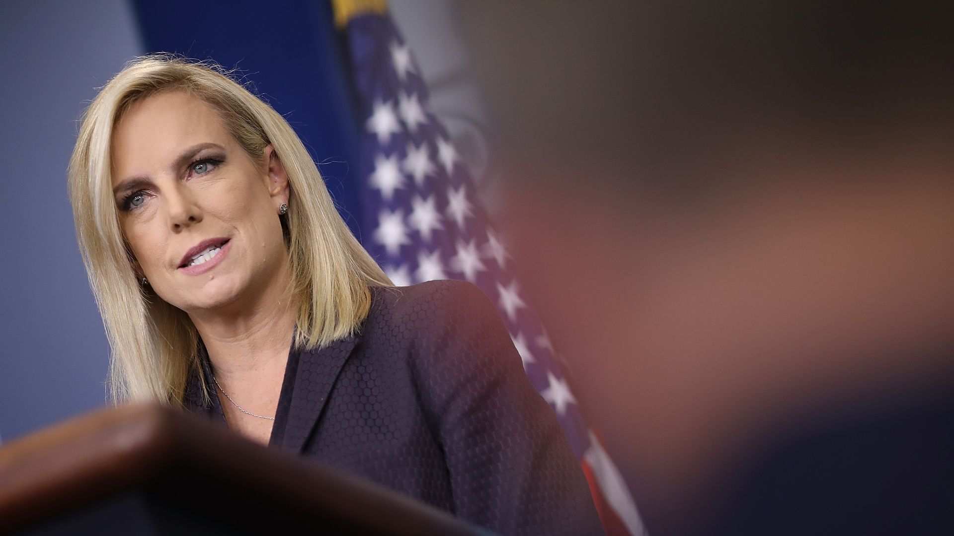 Homeland Security Kirstjen Nielsen at the podium in the White House briefing room 
