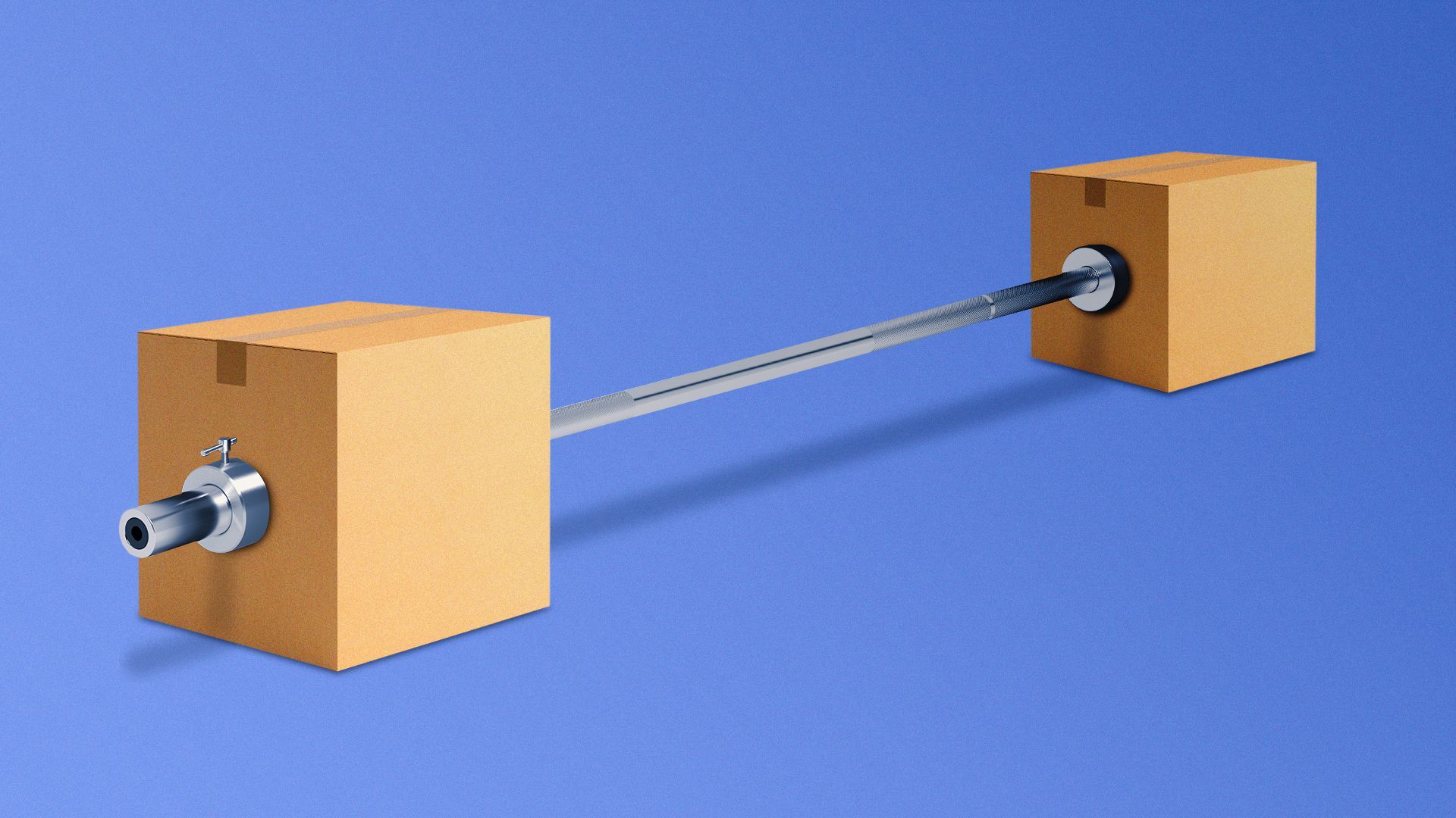 Illustration of a barbell with cardboard boxes instead of weights.