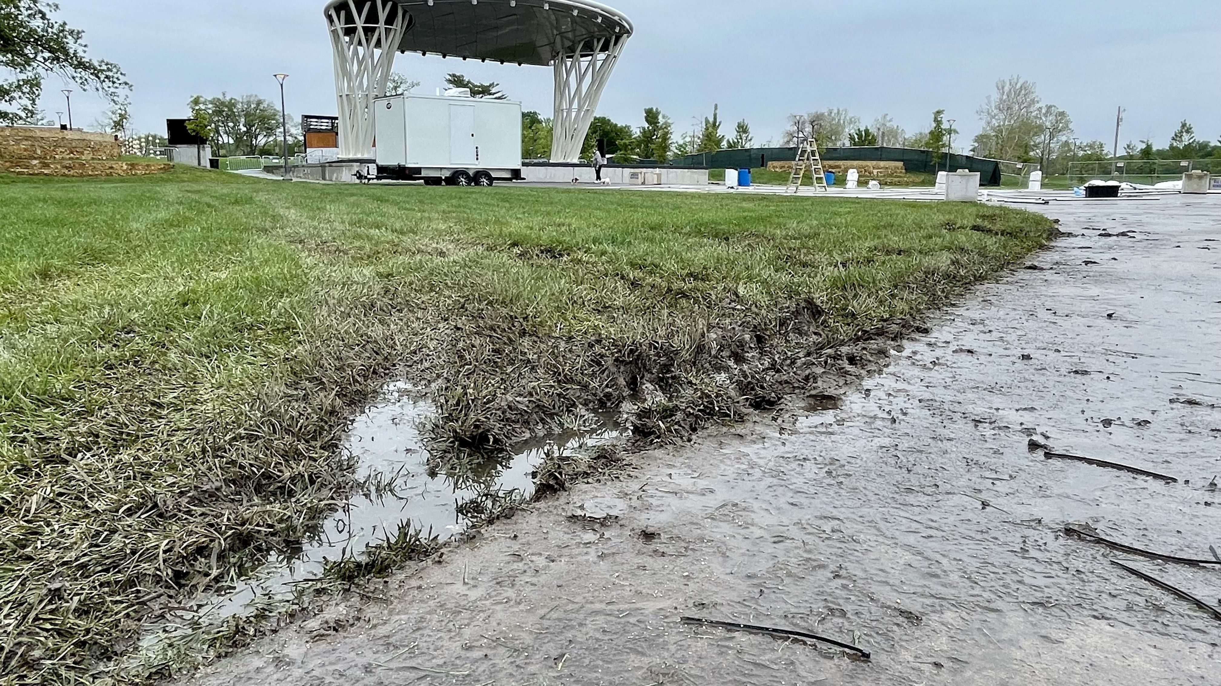 A photo of turf damage at Water Works Park.