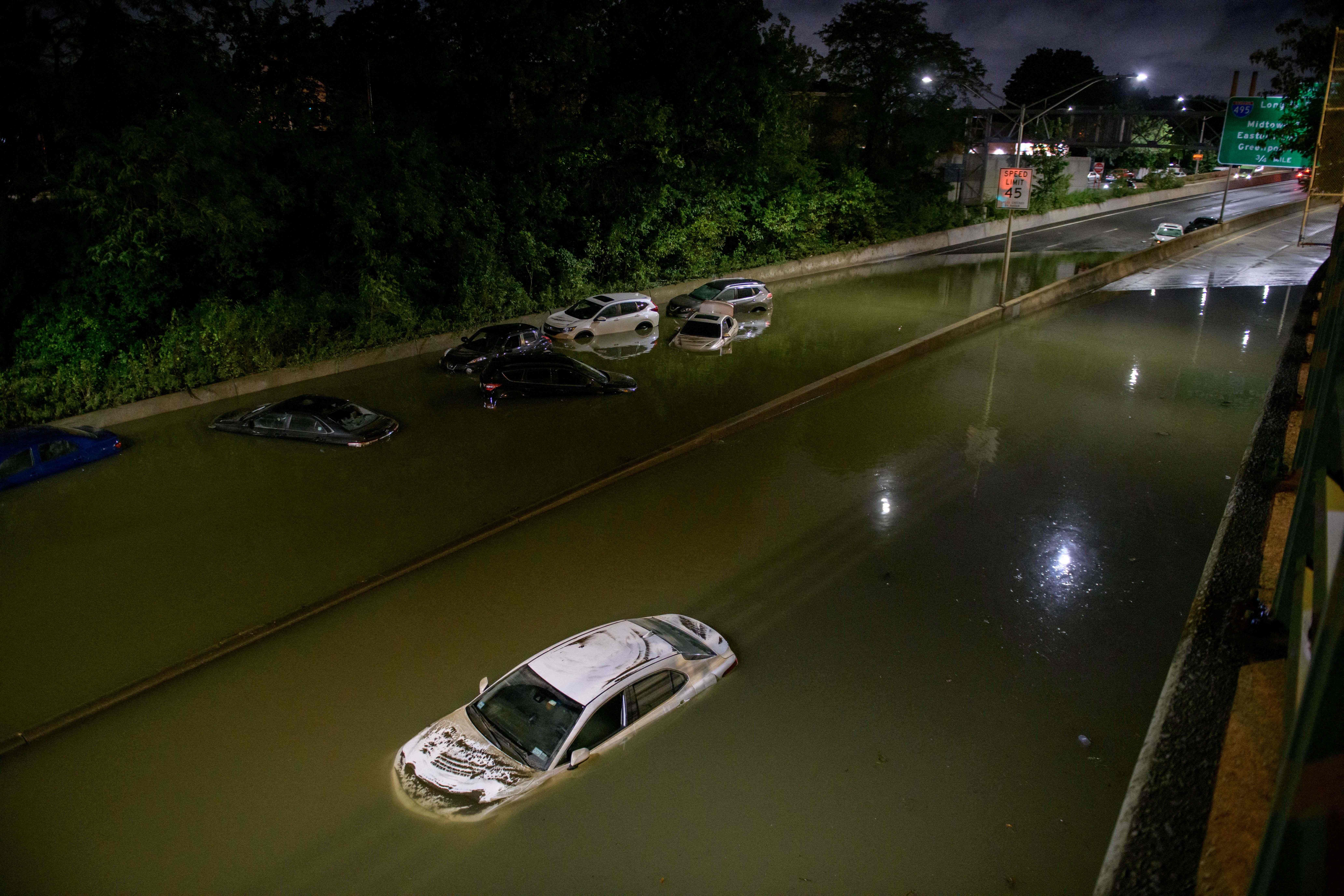 A flooded expressway in Brooklyn, New York, in September 2021.