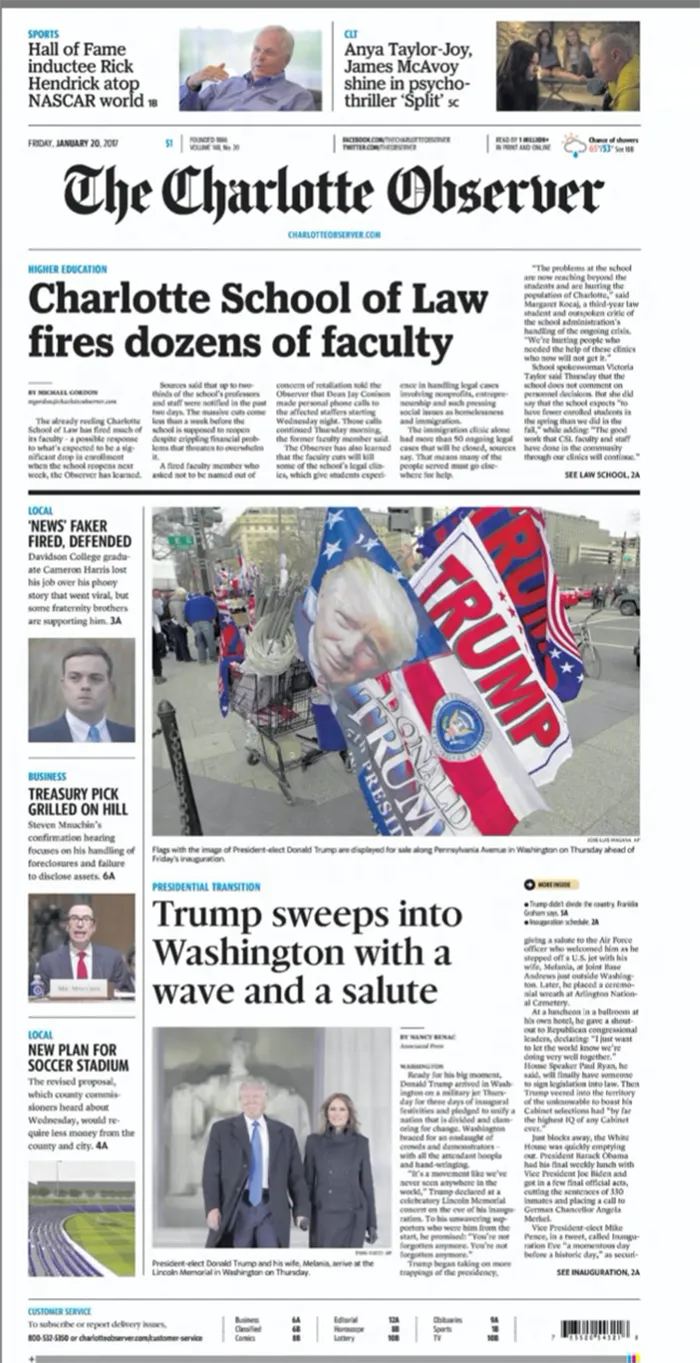 January 21, 2017 Observer front page Trump inauguration day