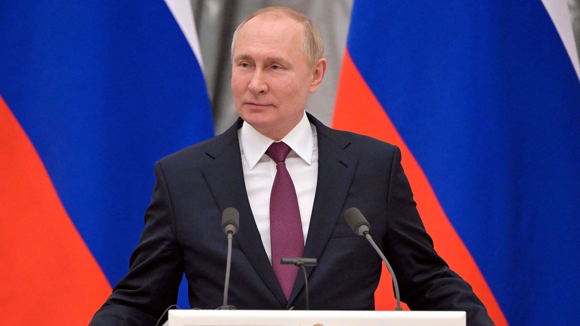 Russian President Vladimir Putin speaks during a joint press conference with German Chancellor following their meeting over Ukraine security at the Kremlin, in Moscow, on February 15.