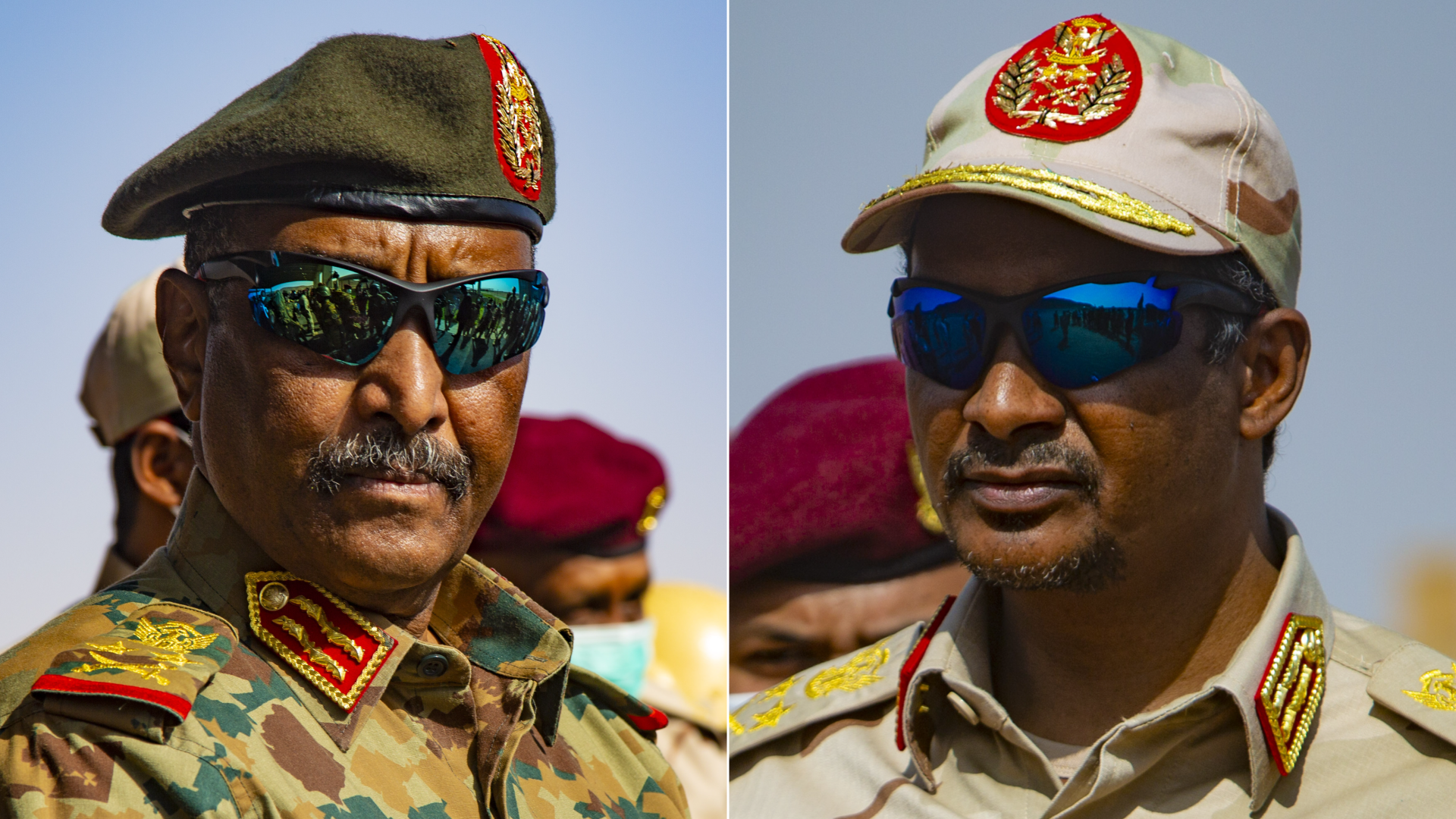 A photo of Sudanese Army chief Abdul Fattah al-Burhan and another photo of RSF head Hemedti.