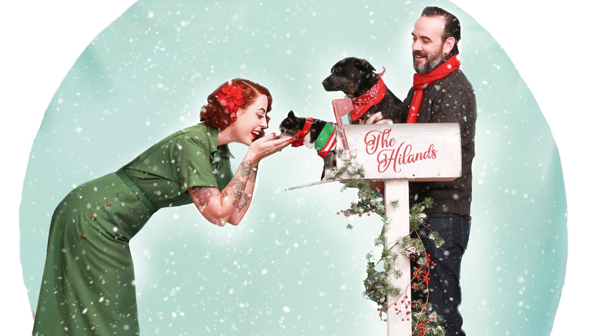 A photo of a family in a snow globe. 