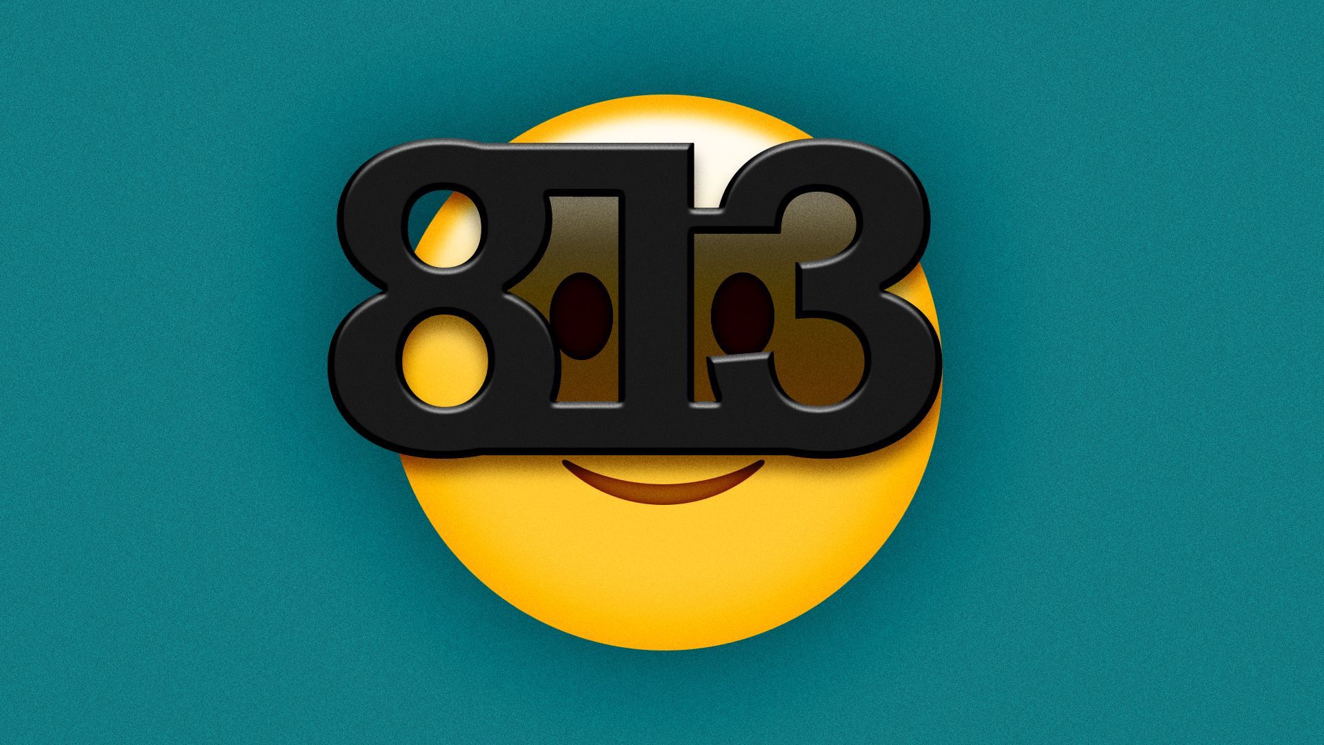 Illustration of an emoji wearing sunglasses shaped like "813."