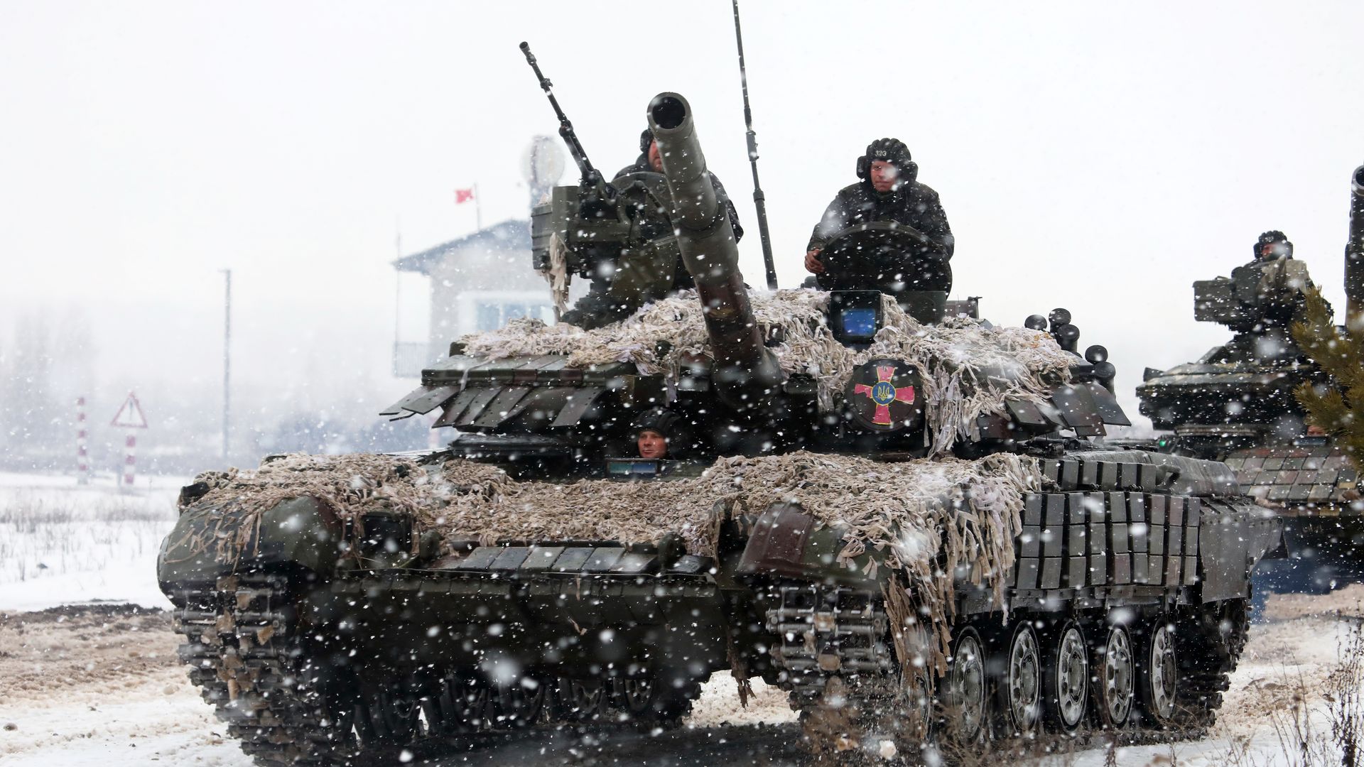 The soldiers of the Ivan Sirko 92nd Mechanised Brigade of the Ukrainian Armed Forces ride a tank during a drill, Kharkiv Region, northeastern Ukraine.
