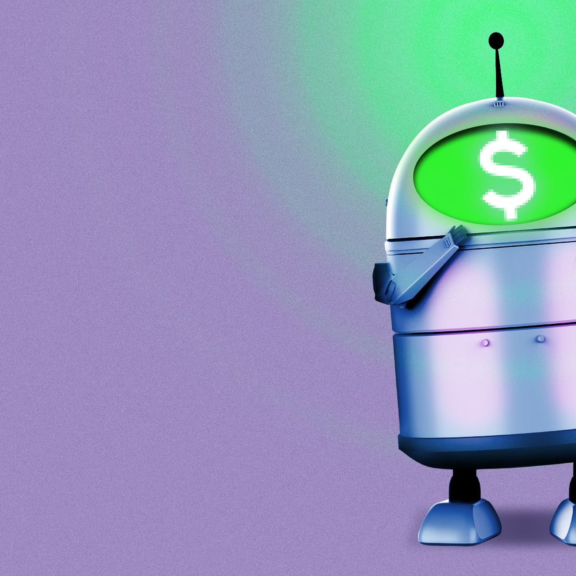 Illustration of a robot with a dollar sign screen on its face