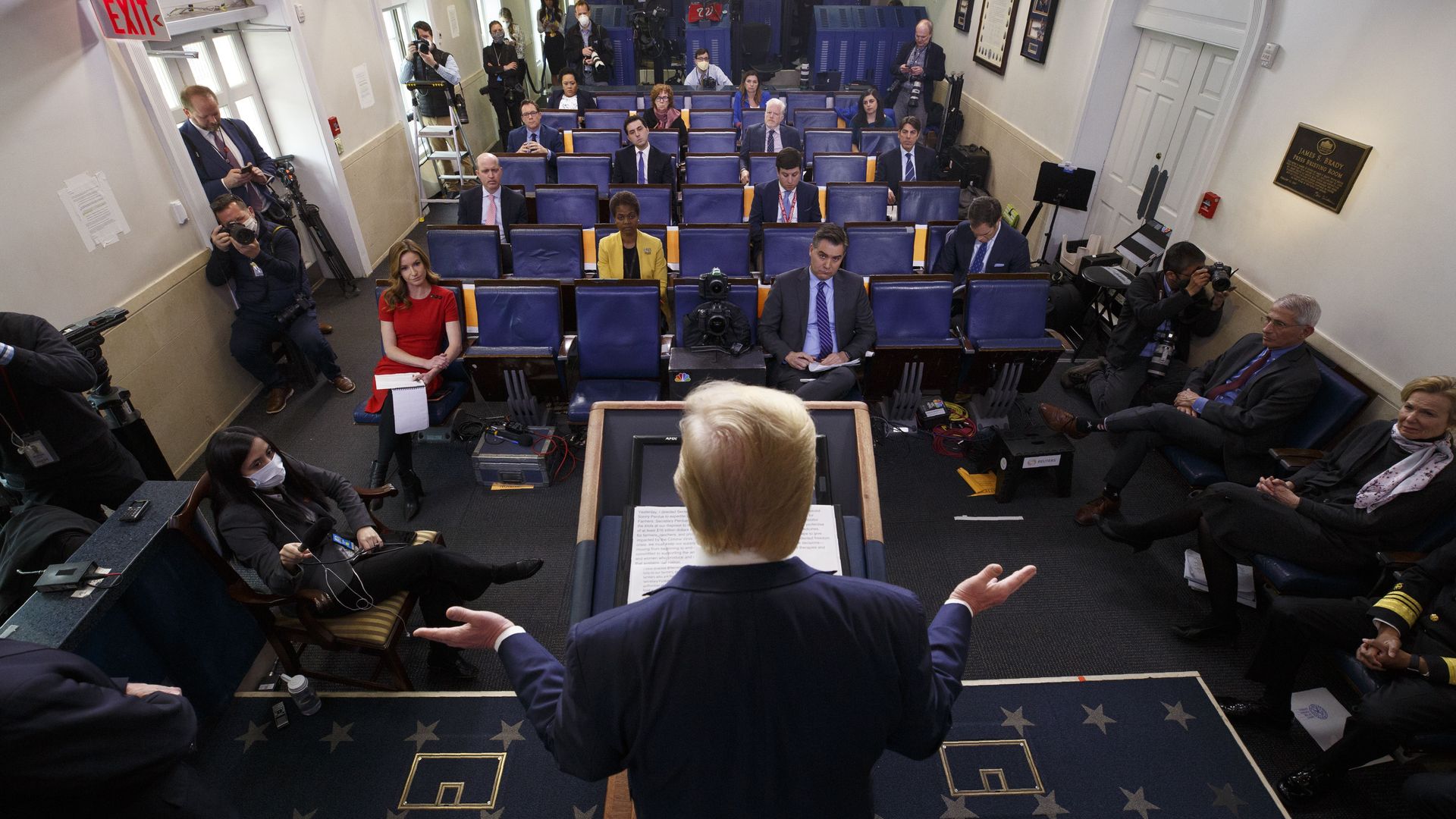 Trump addressing briefing room