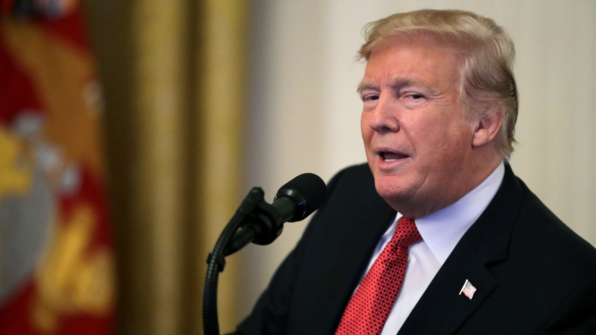 Donald Trump speaks at a podium