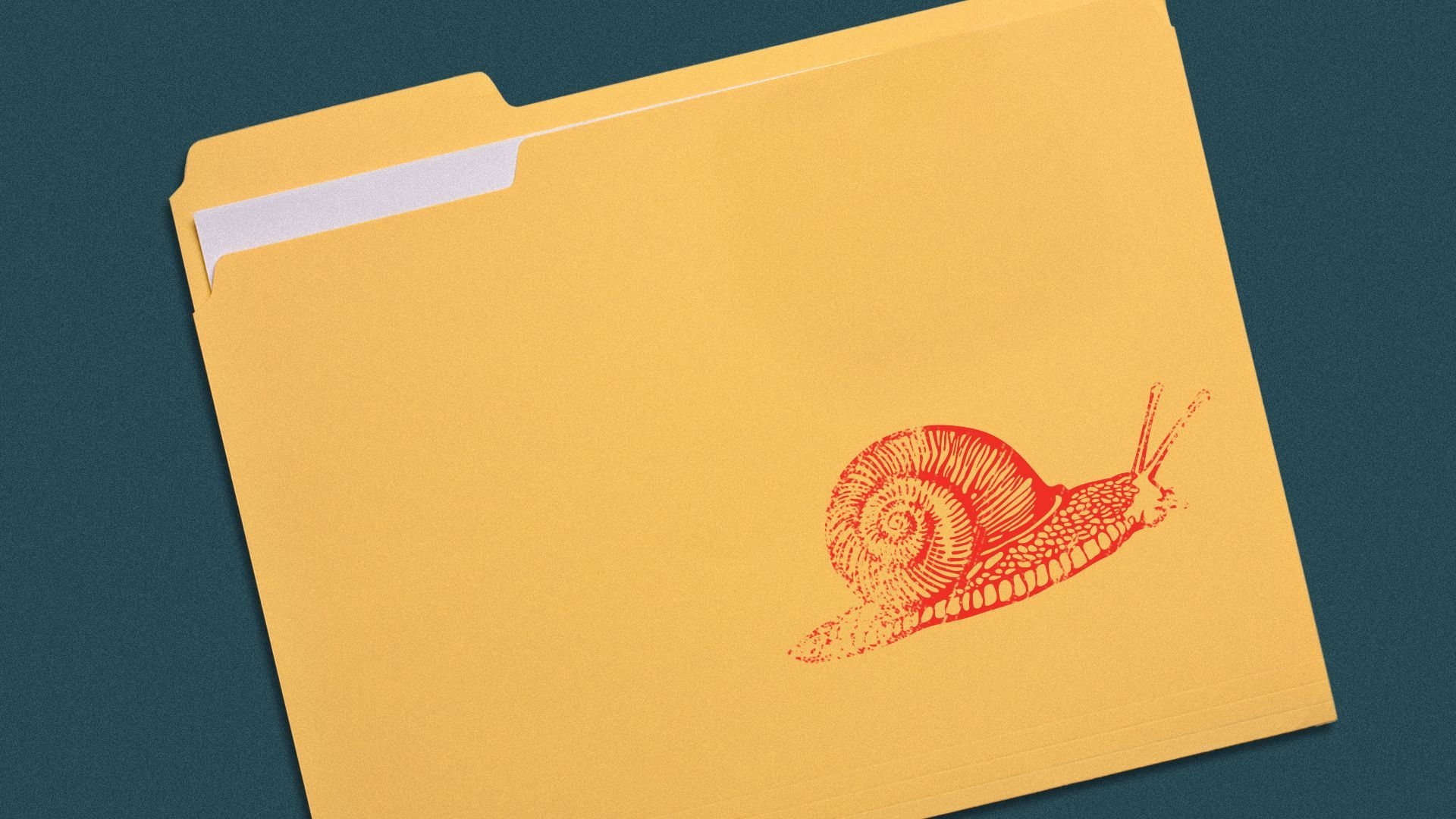 Illustration of a snail stamp on a folder.