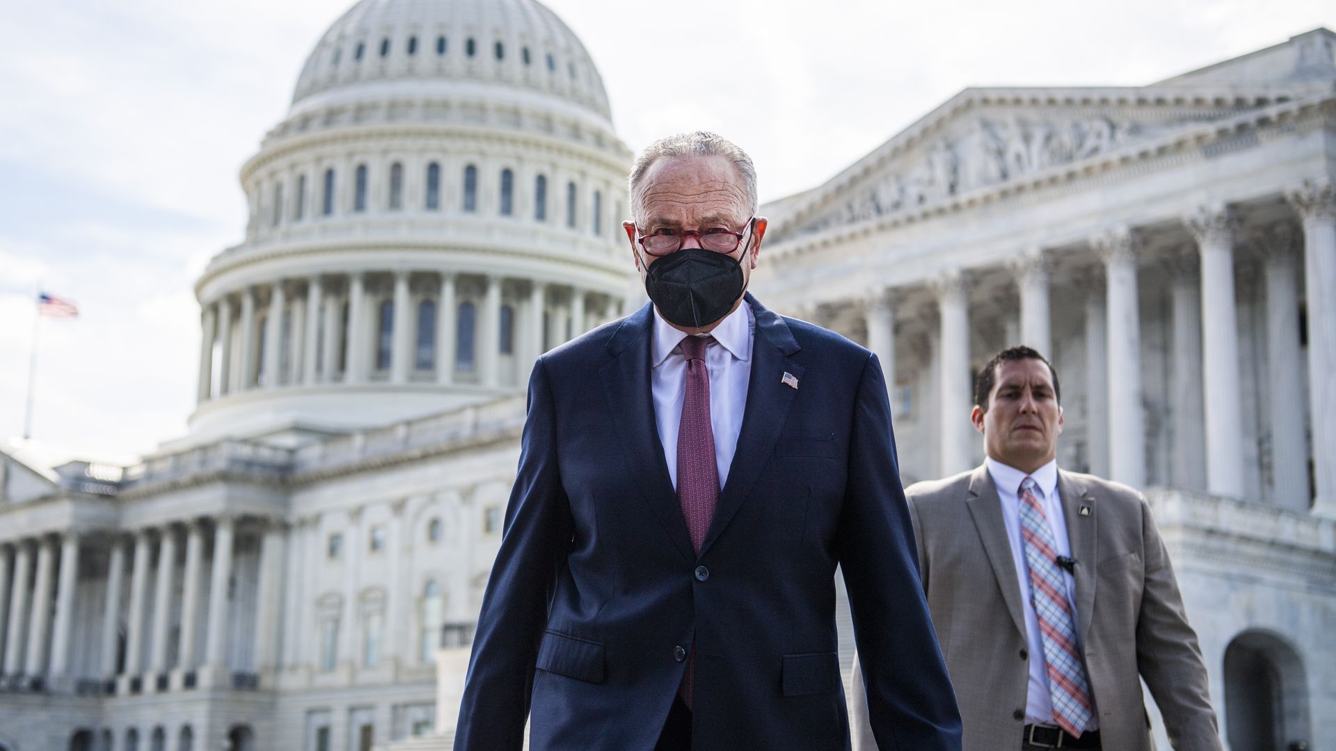 Senate Majority Leader Charles Schumer, D-N.Y. arrives for a news conference outside the U.S. Capitol titled Take Action for Puerto Rico September 20, 2021.