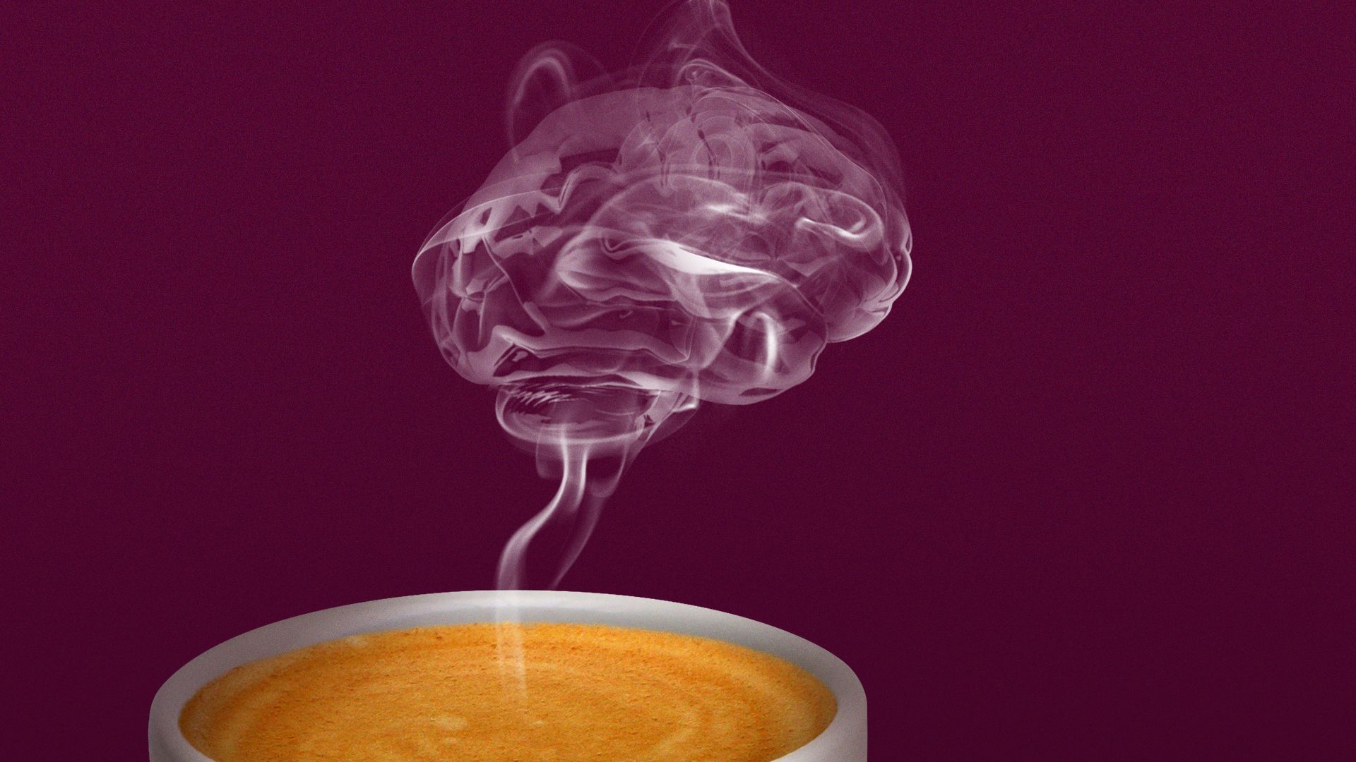 Illustration of coffee with steam in the the shape of a brain.