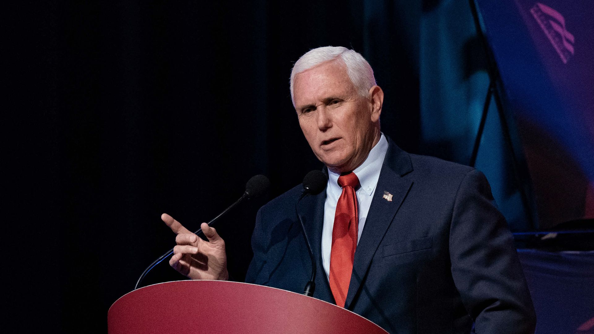 Former US Vice President Mike Pence speaking at the University of North Carolina Chapel Hill in Chapel Hill, North Carolina, on April 26.