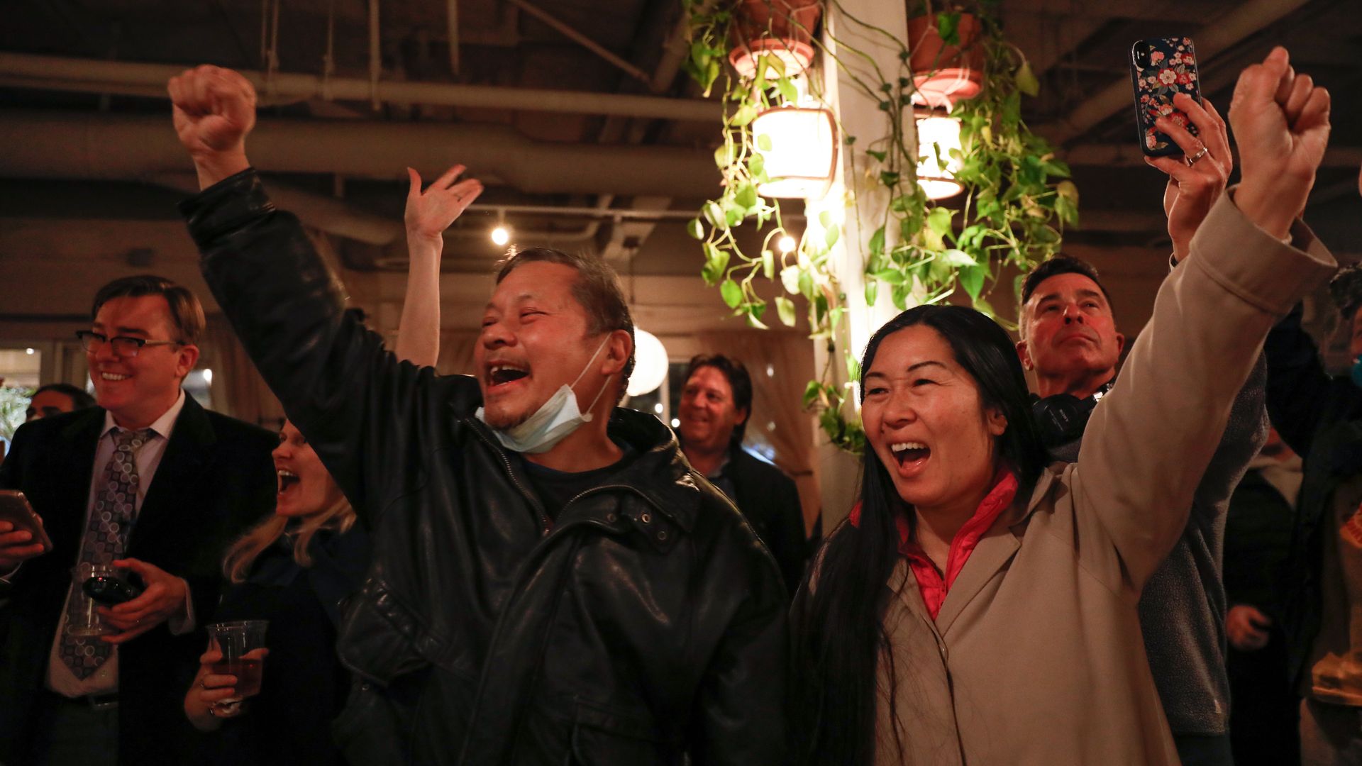 Leanna Louie celebrates during the school board recall election
