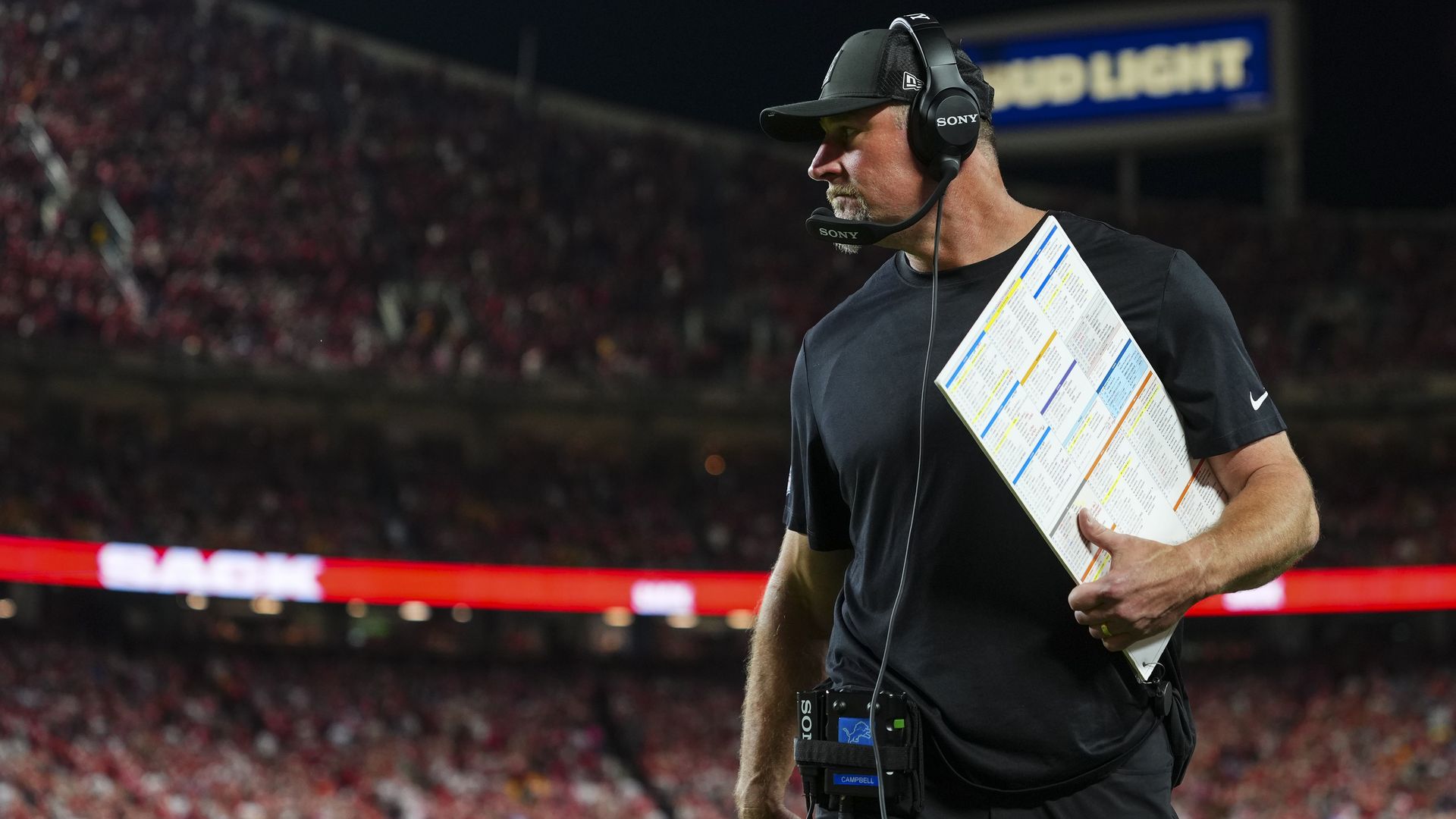 Dan Campbell on the sideline against Kansas City in October. 