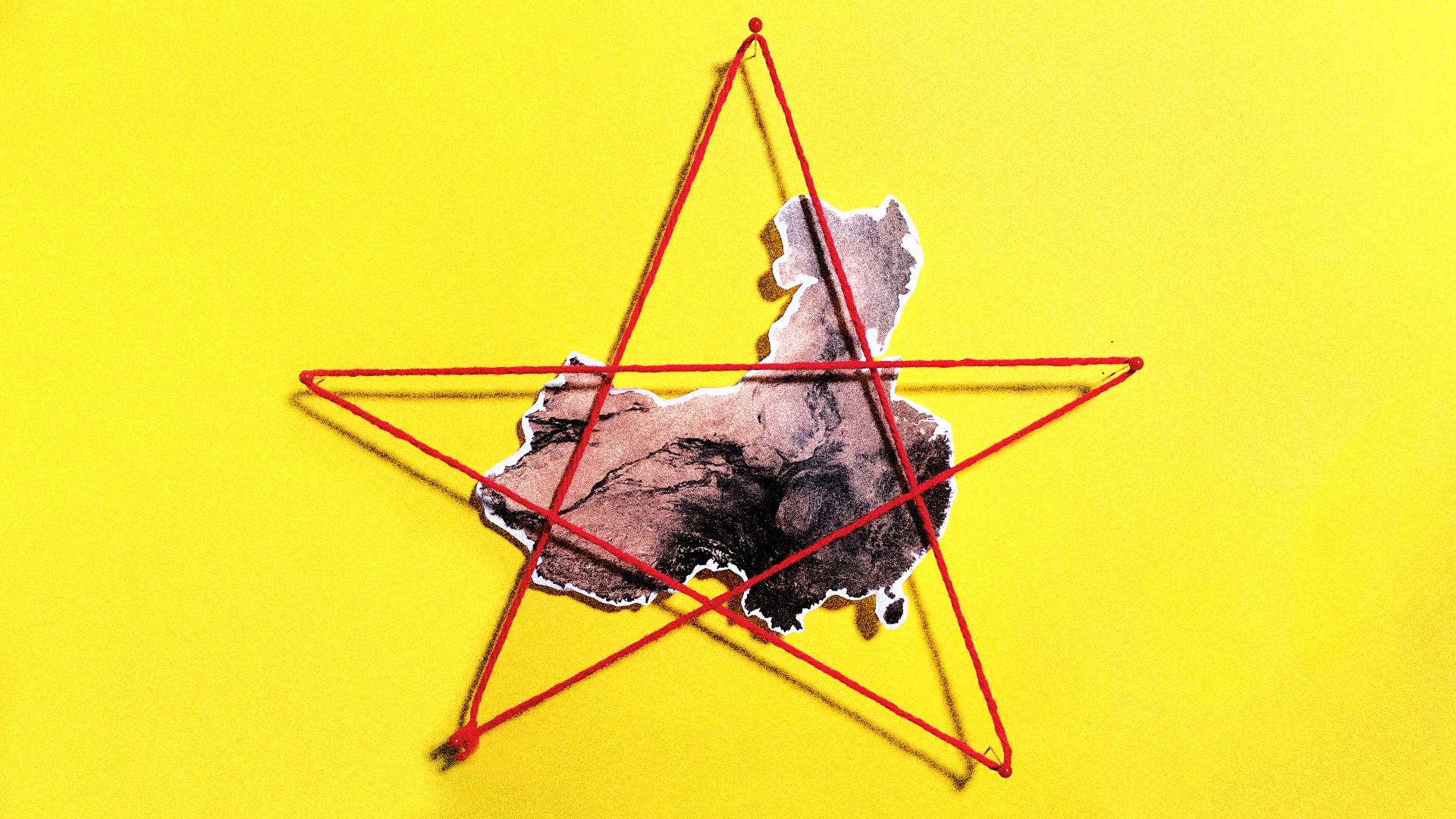 A map of China with a red star around it