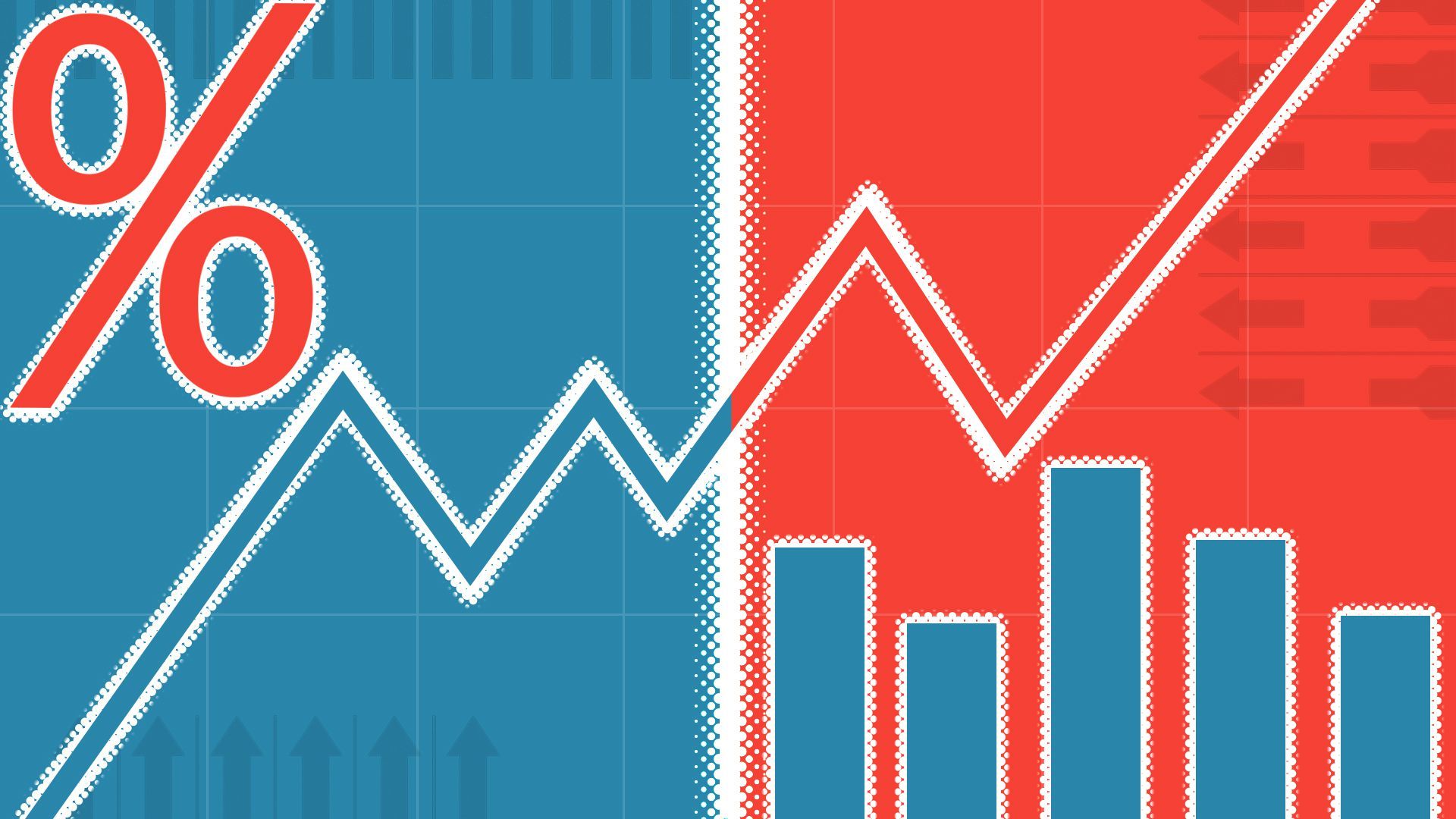 Illustration of polling, voting, and chart symbols on a grid