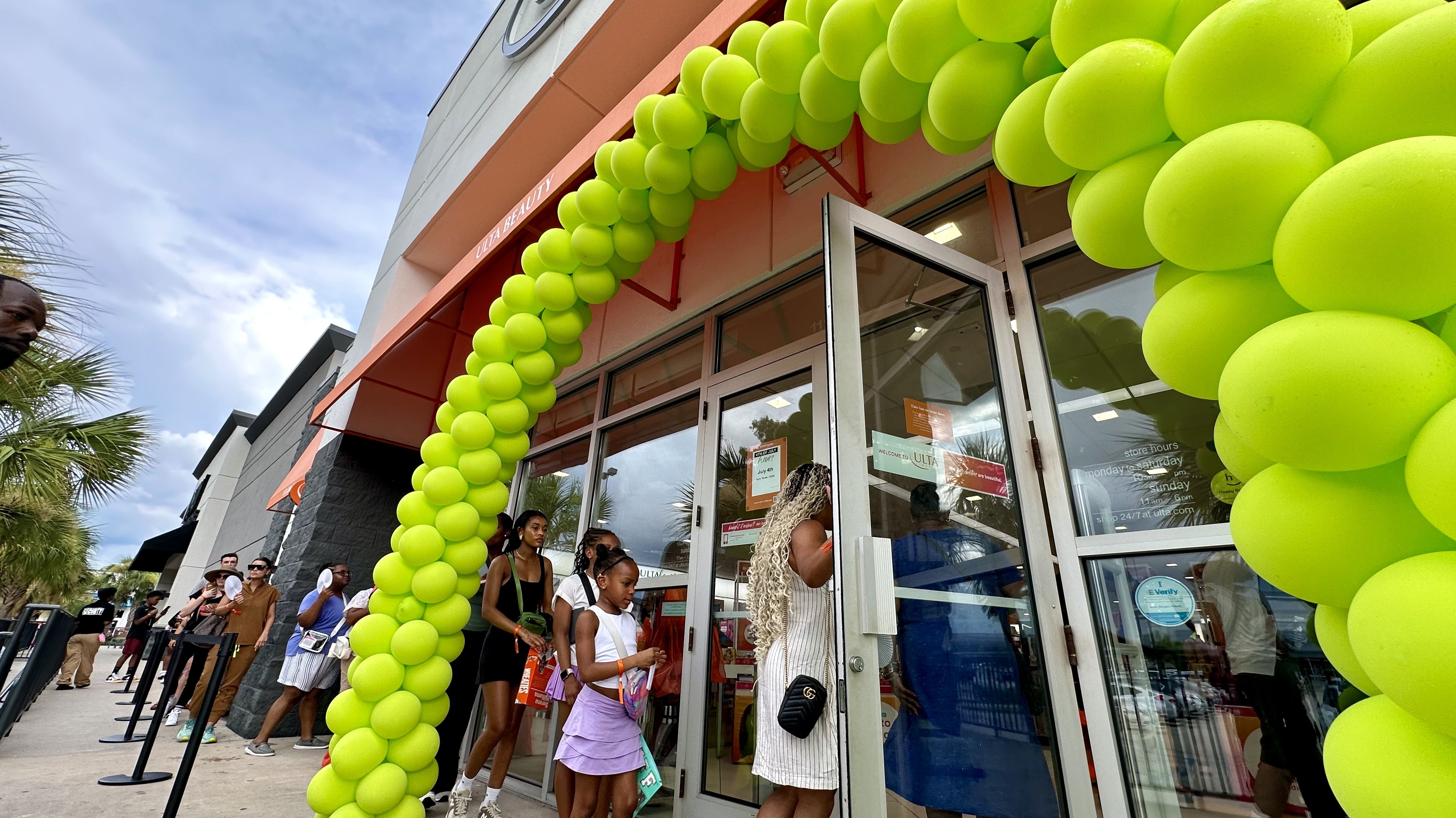 Photo shows people waiting in line at Ulta Beauty in Elmwood.