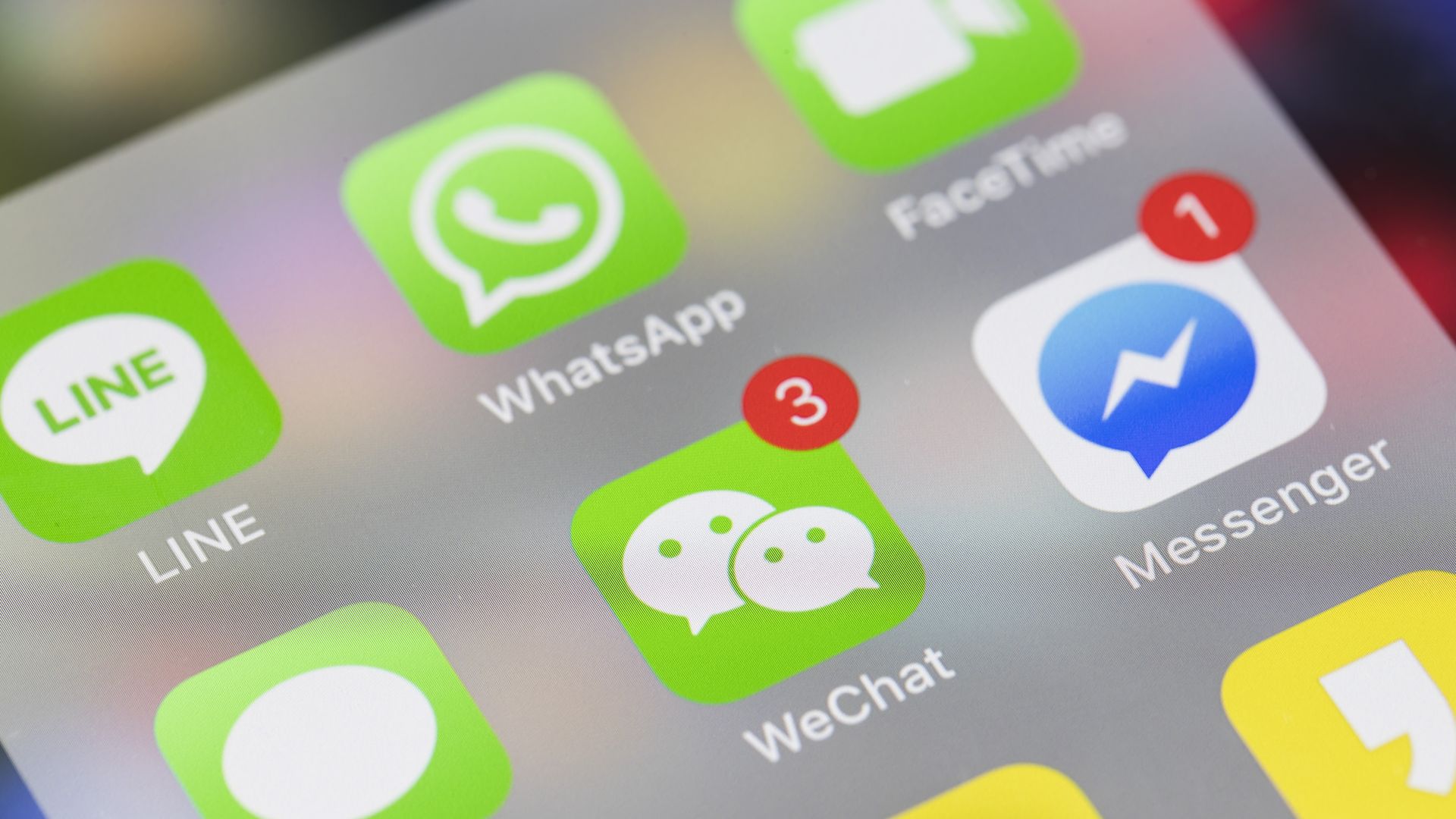 Smart phone screen with messaging application icons