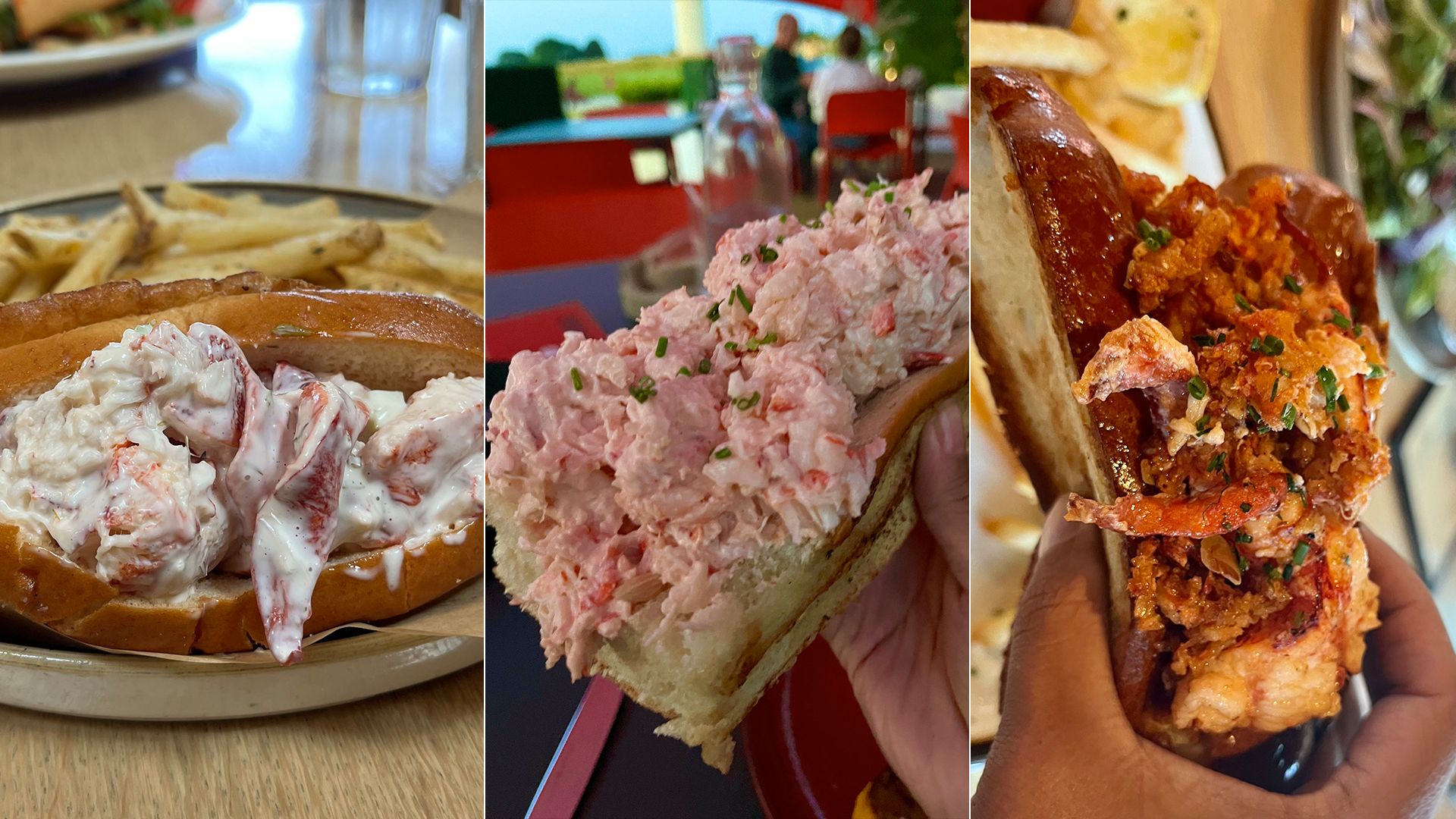 three lobster rolls, all from different places around dsm