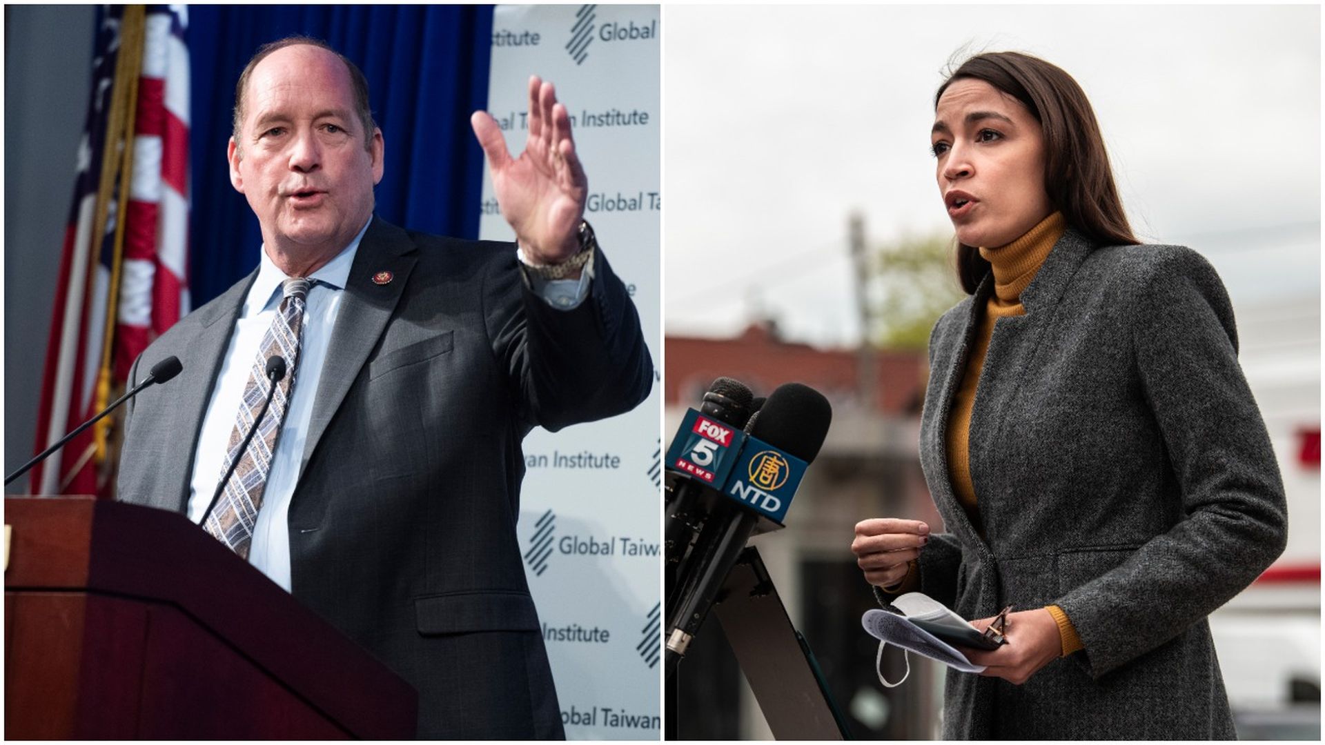 A combination image of  Reps. Ted Yoho and  Alexandria Ocasio Cortez.
