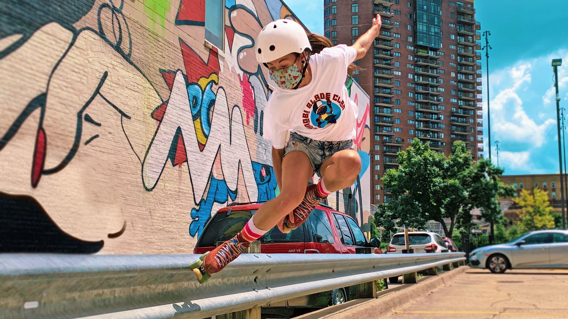 Katie Baird skates in downtown Des Moines.