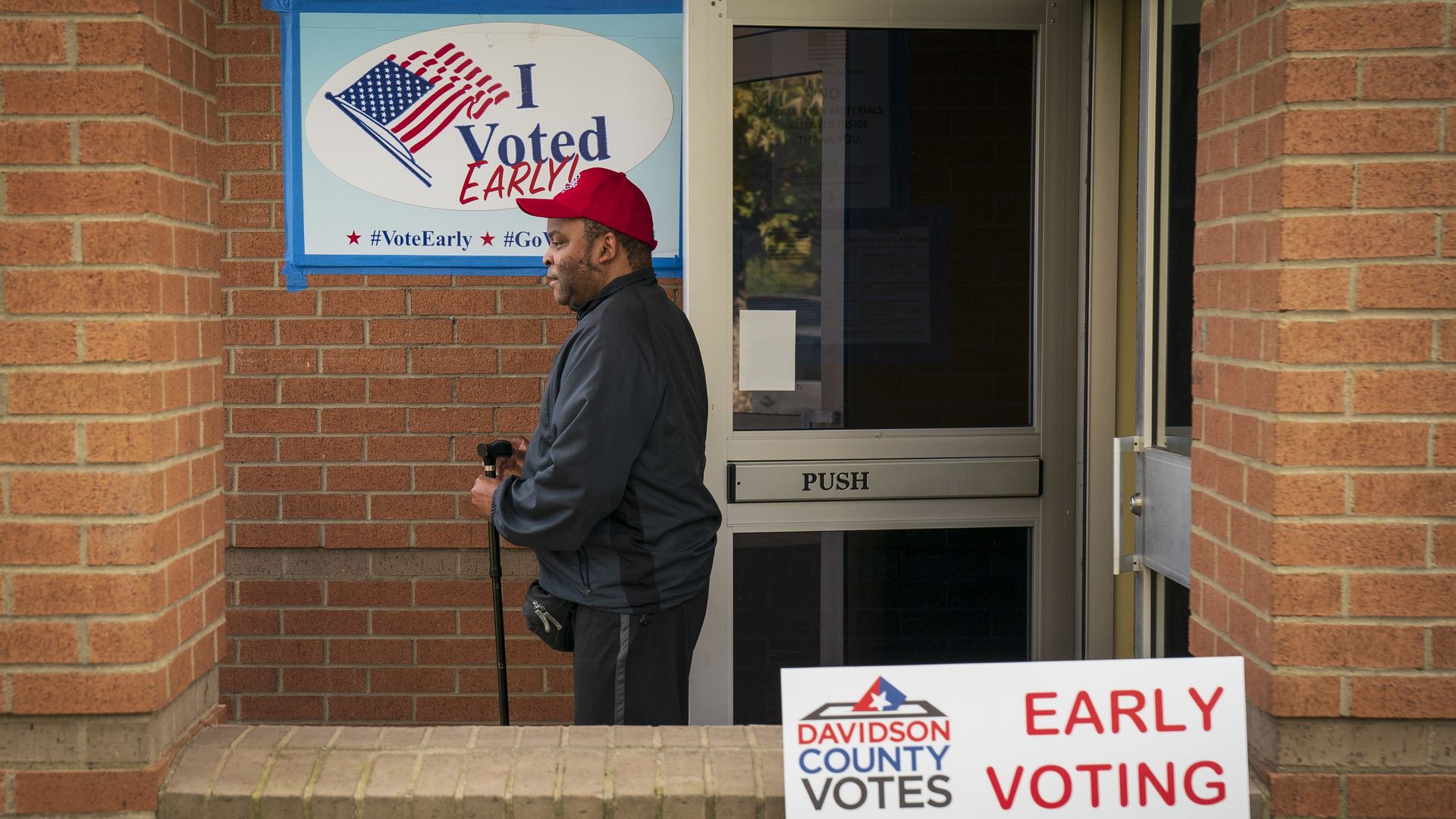 A voter exits a polling place