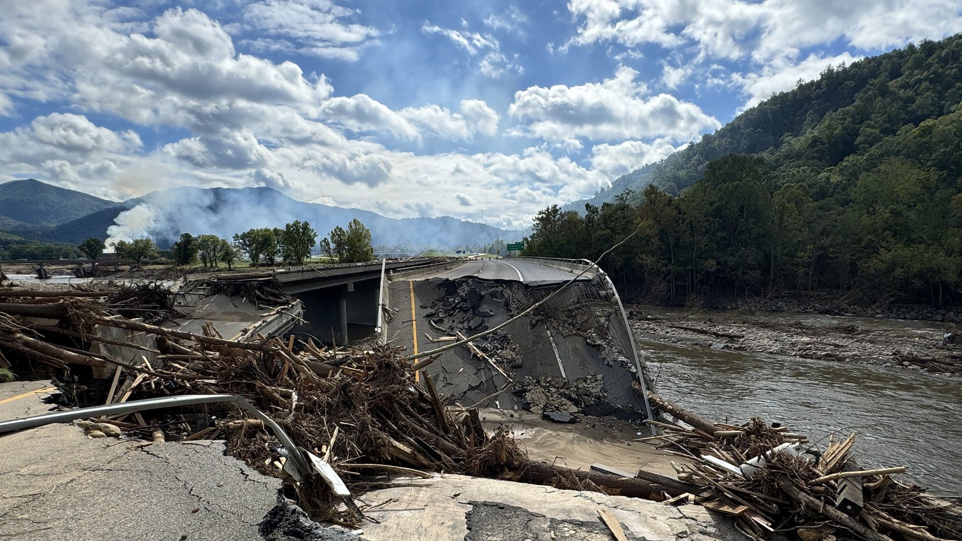 Crumpled interstate bridges in East Tennessee.