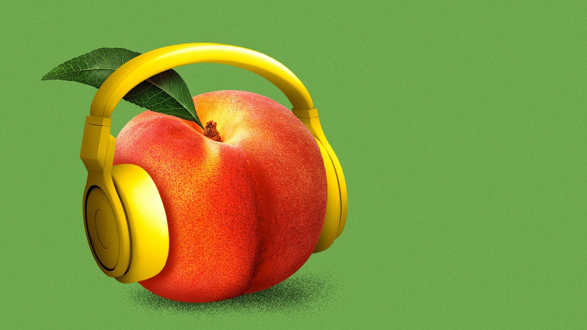 Illustration of a peach wearing headphones.