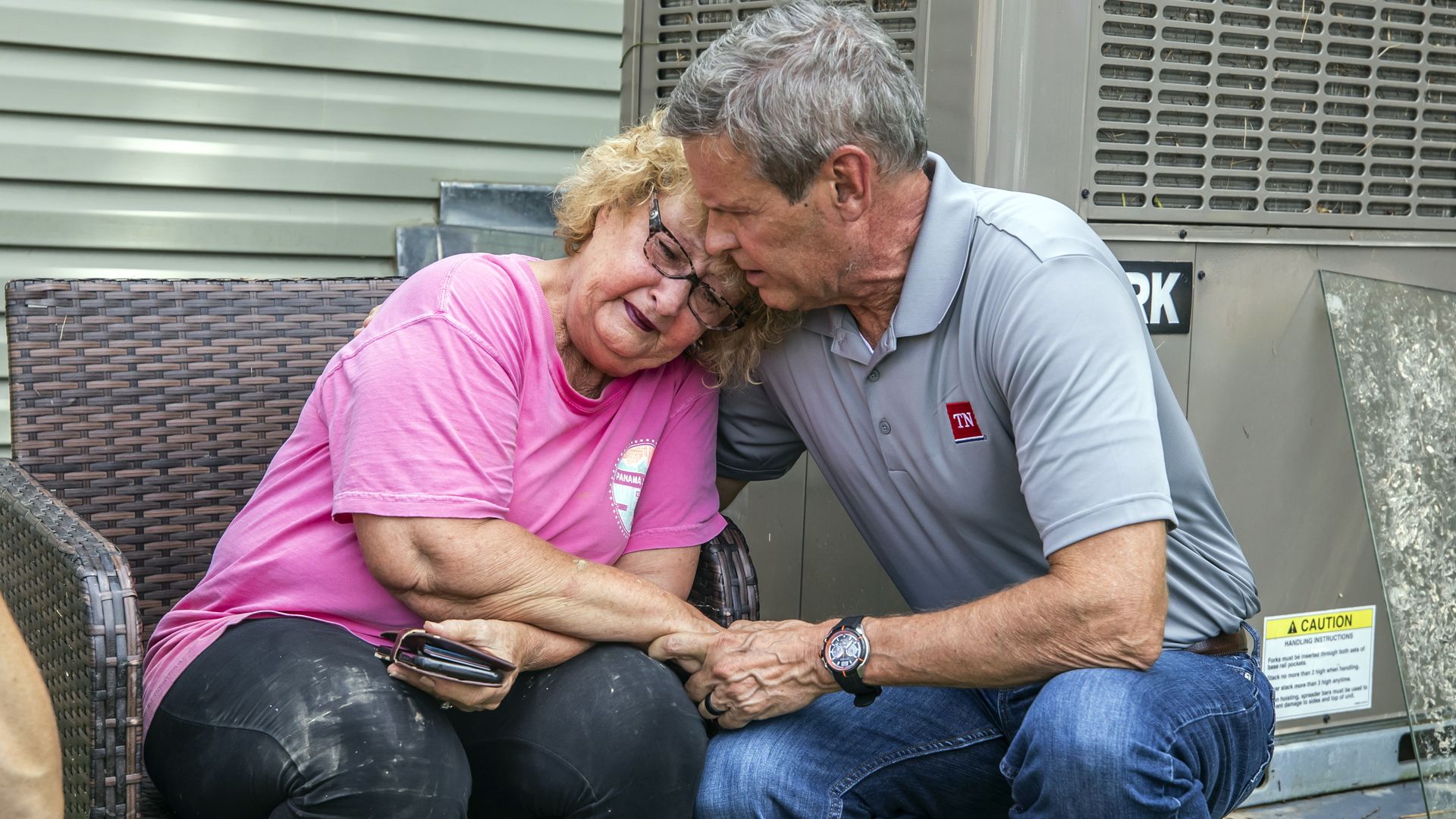 Gov. Bill Lee comforts Shirley Foster.