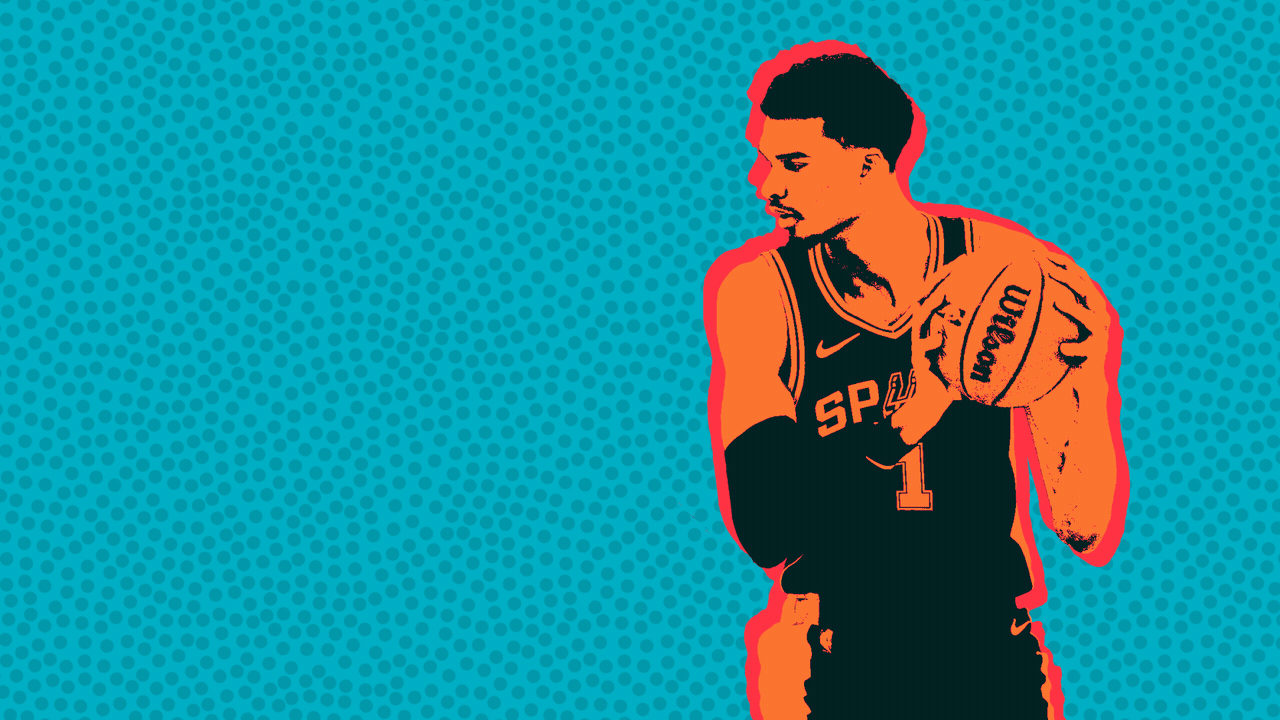 Animated illustration of Victor Wembanyama cycling through different basketball moves.