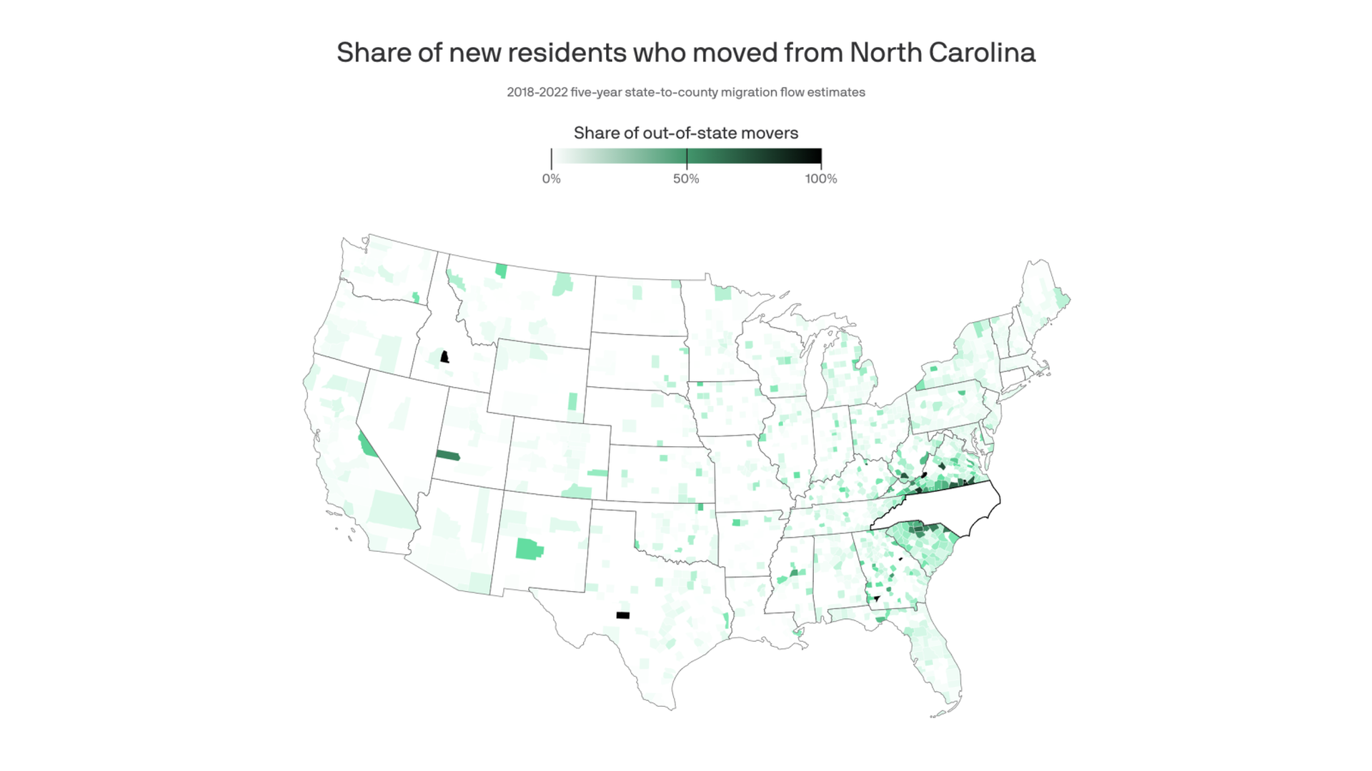 Map of where people are moving to North Carolina from. 