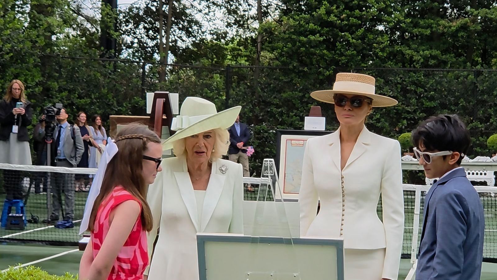 First Lady Melania Trump and Queen Camilla at the White House yesterday.