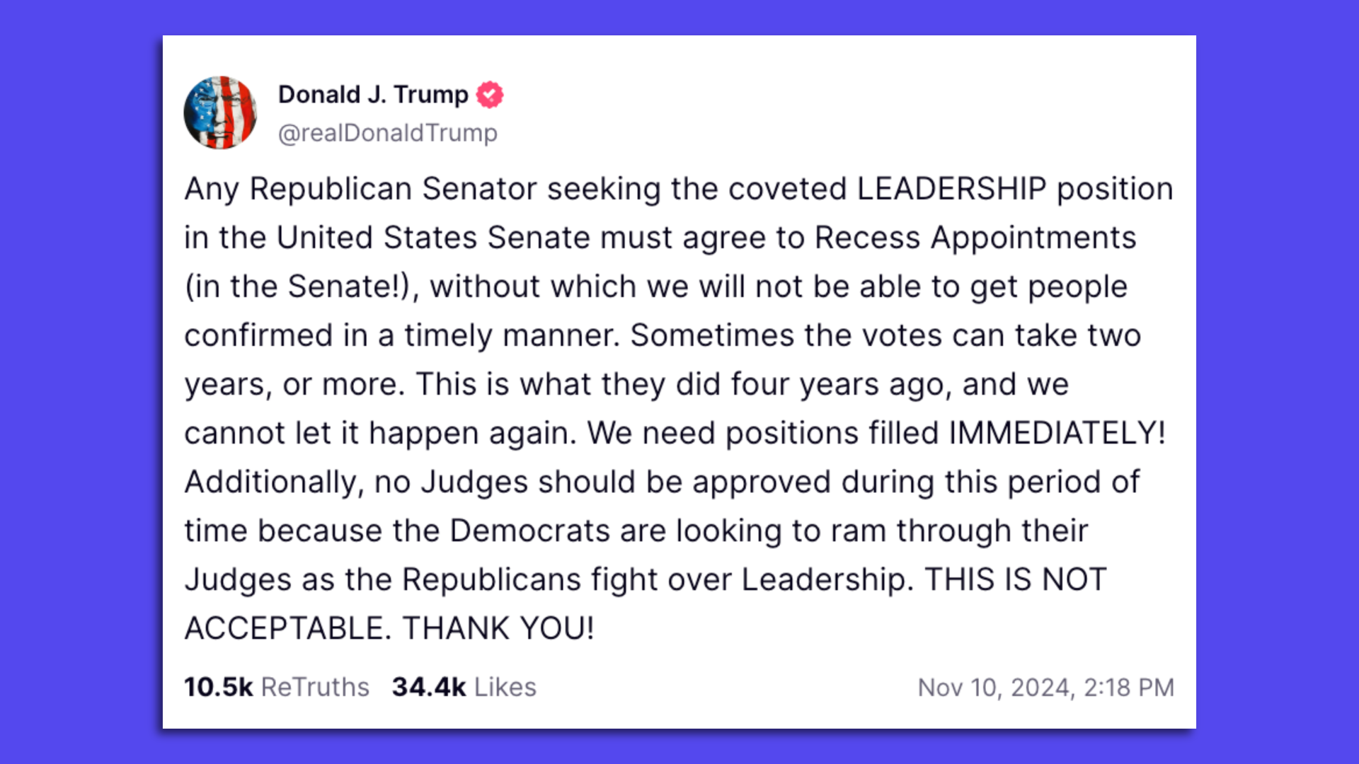 Trump Truth Social post