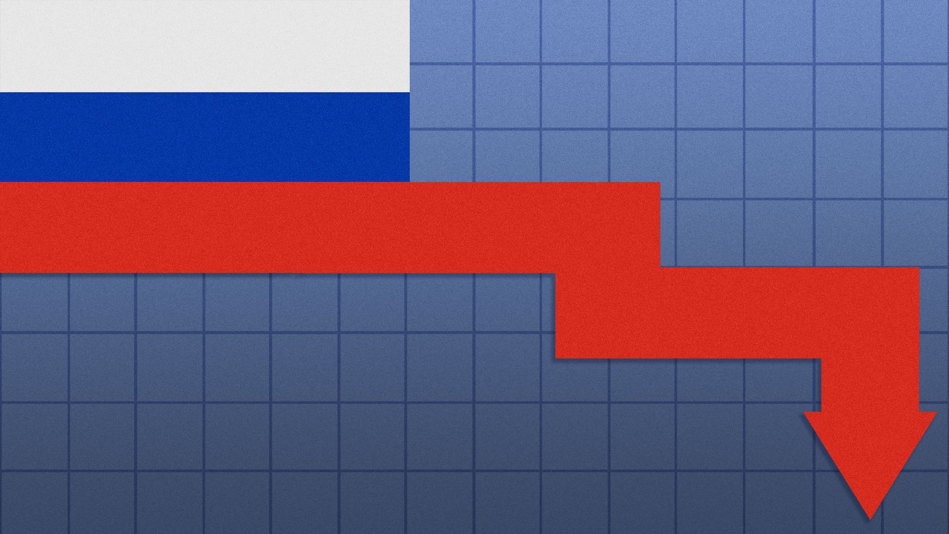 Russian flag with a downward trend arrow