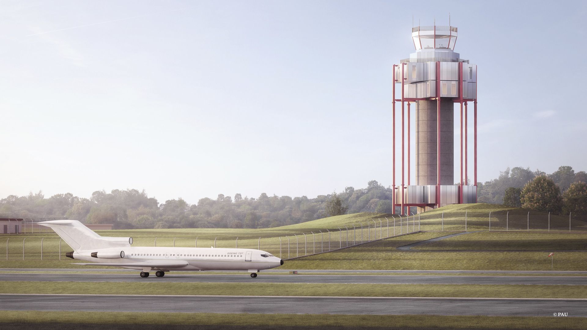 A rendering of PAU's new, greener air traffic control tower.