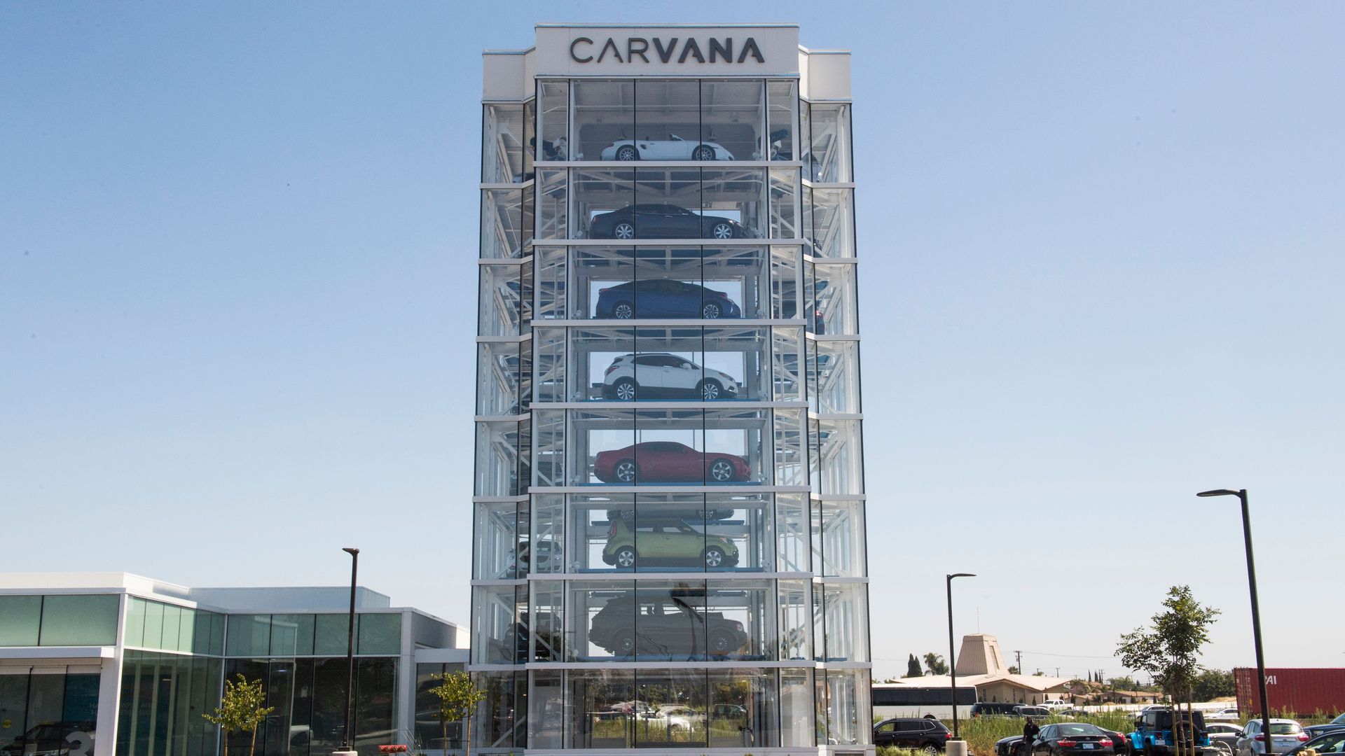 Photo of a Carvana tower of used cars 