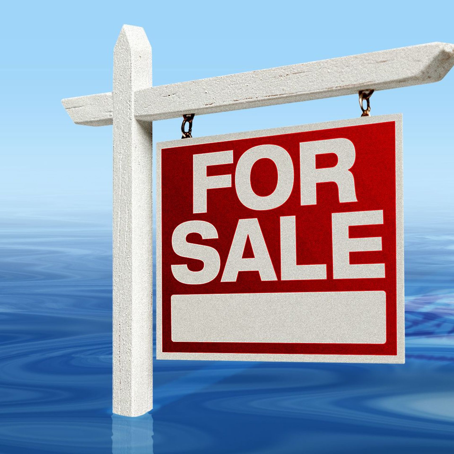 Illustration for a for sale sign in the middle of a body of water